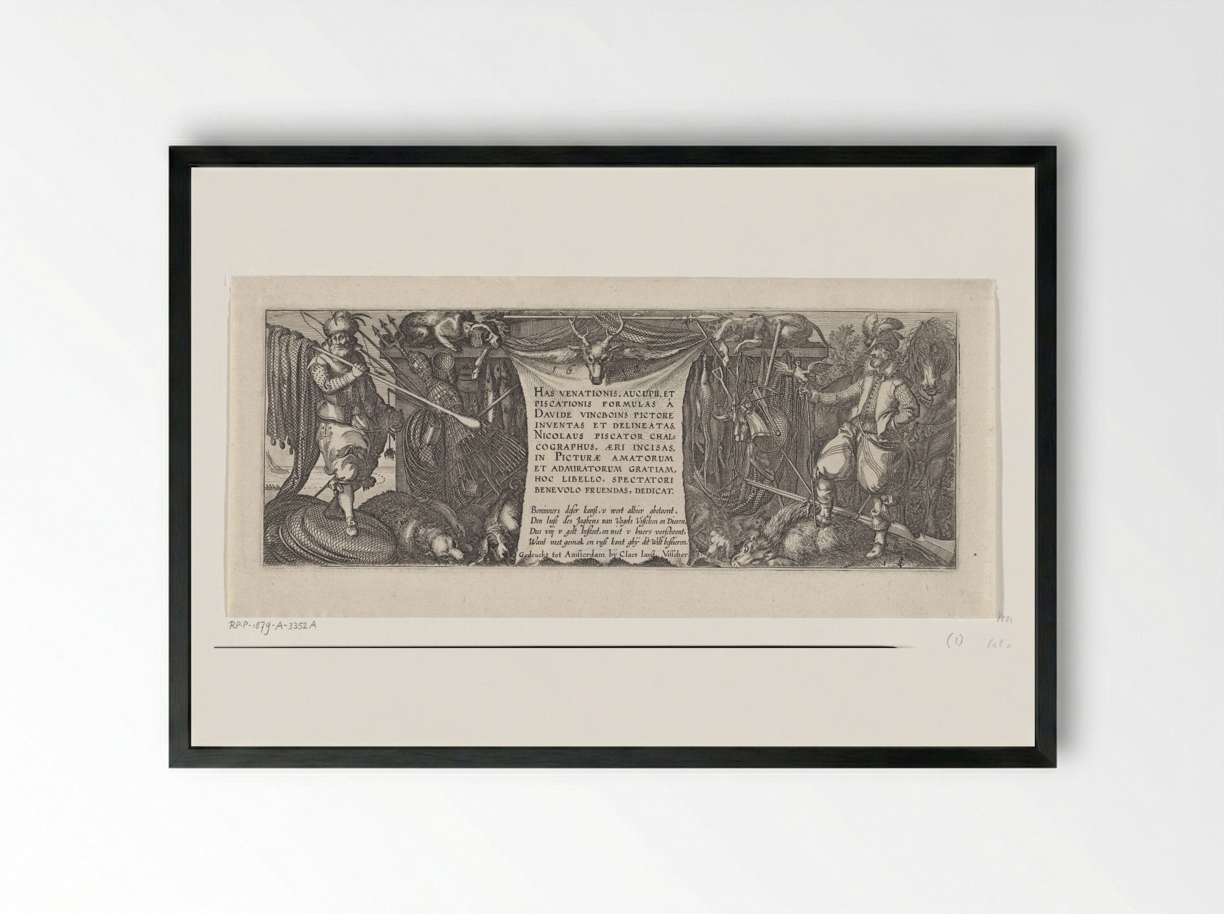 Title Print for a Series of Hunting Scenes - Claes Jansz. Visscher (II) - Framed Print Black
