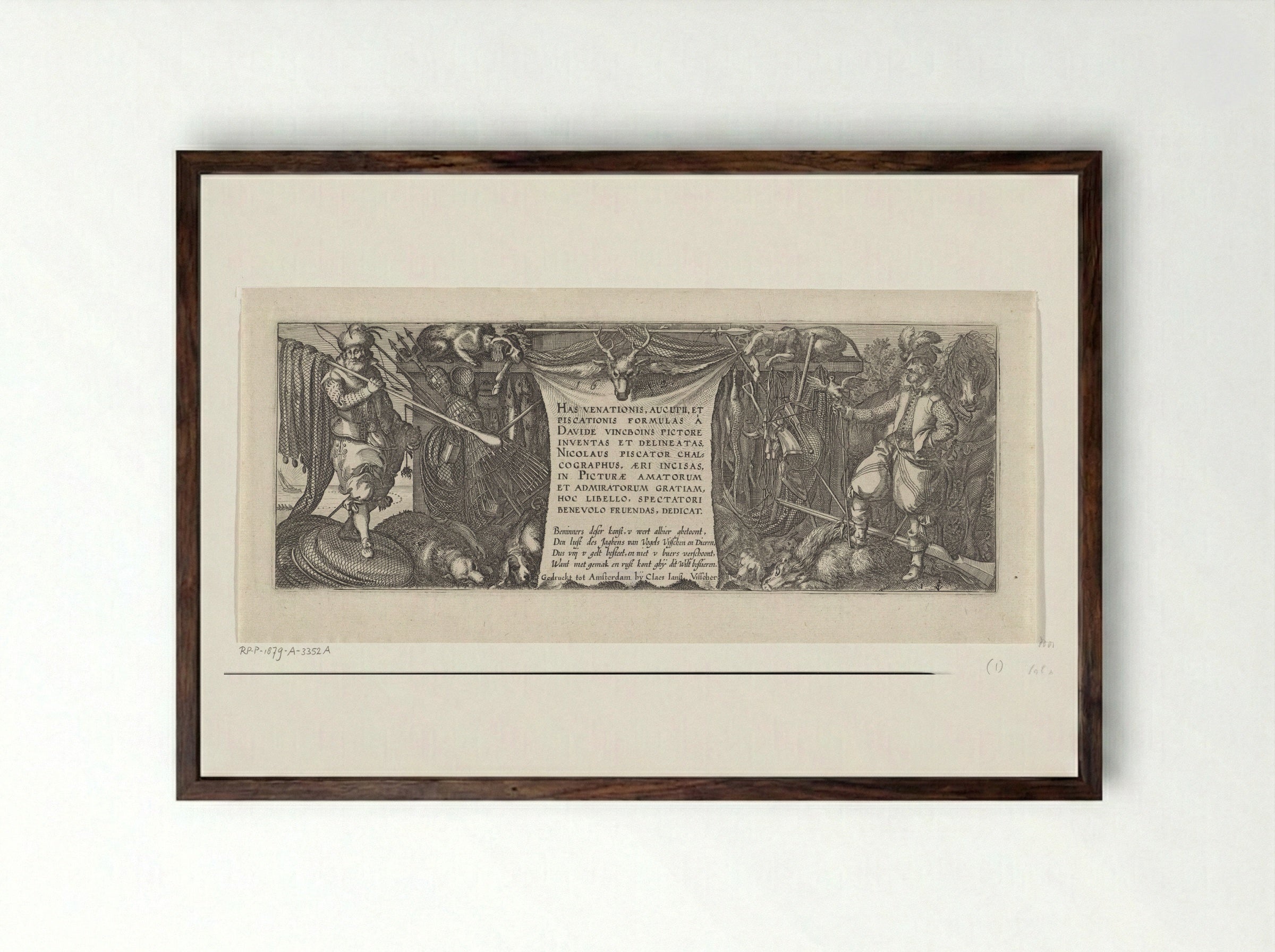 Title Print for a Series of Hunting Scenes - Claes Jansz. Visscher (II) - Framed Print Dark Wood