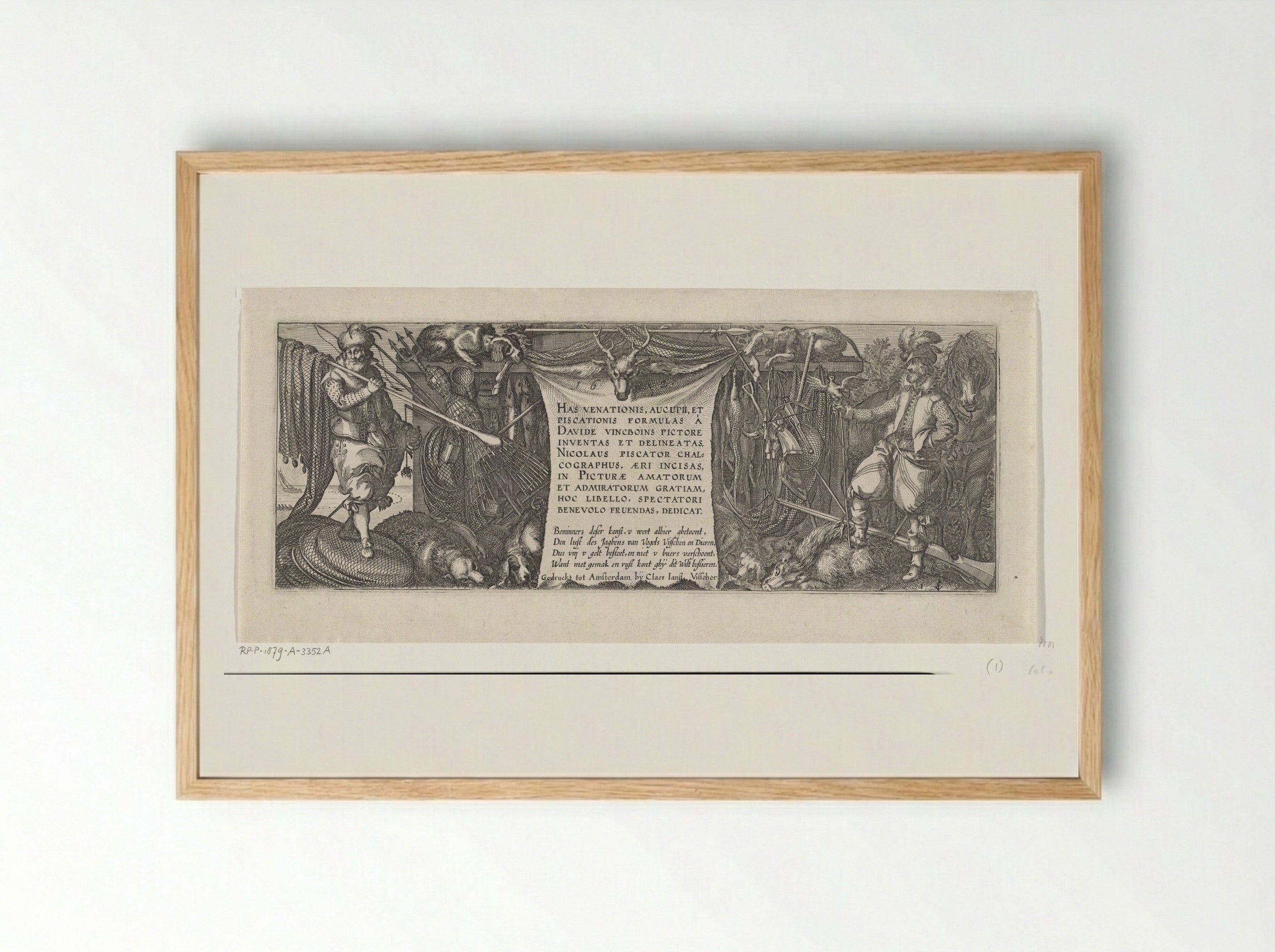 Title Print for a Series of Hunting Scenes - Claes Jansz. Visscher (II) - Framed Print Wood