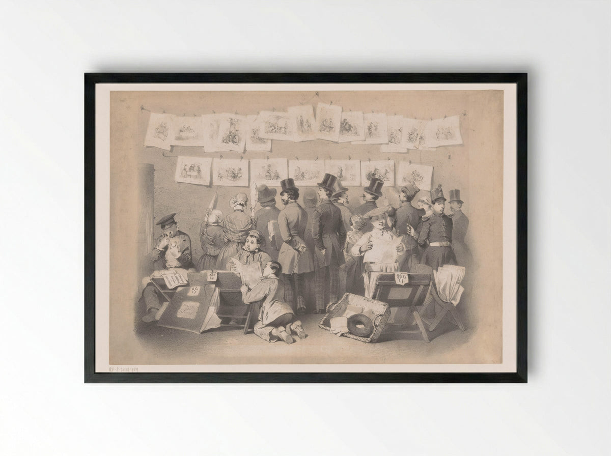 Title Print with Interior of a Print Shop - Victor Jean François Dollet - Framed Print Black