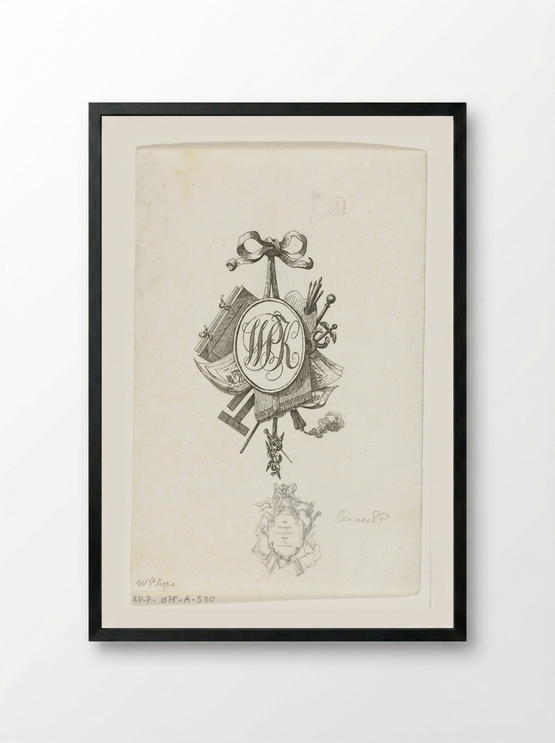 Title Vignette with Monogram W.P.K. - Jean Bernard - Framed Print Black