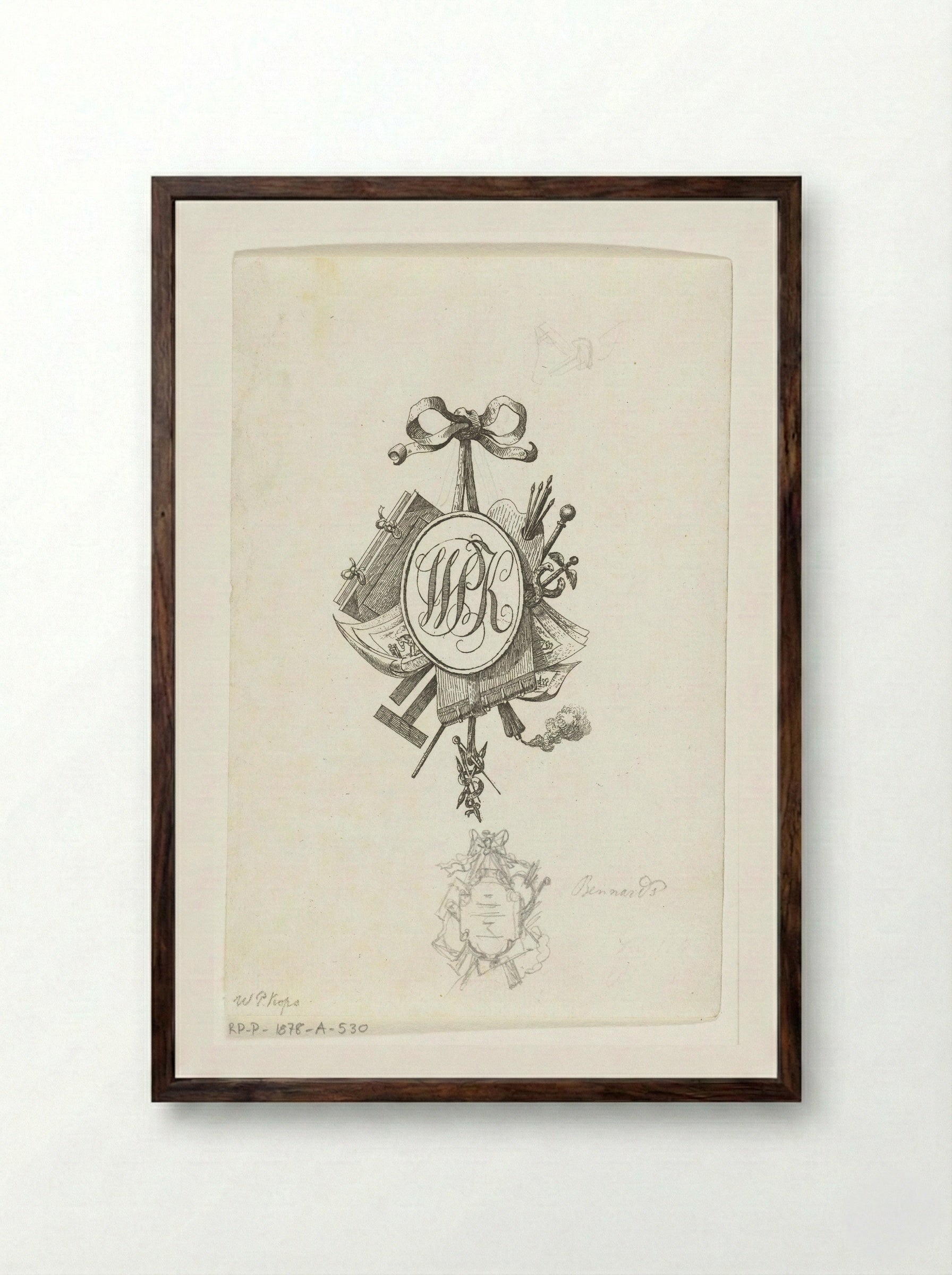Title Vignette with Monogram W.P.K. - Jean Bernard - Framed Print Dark Wood