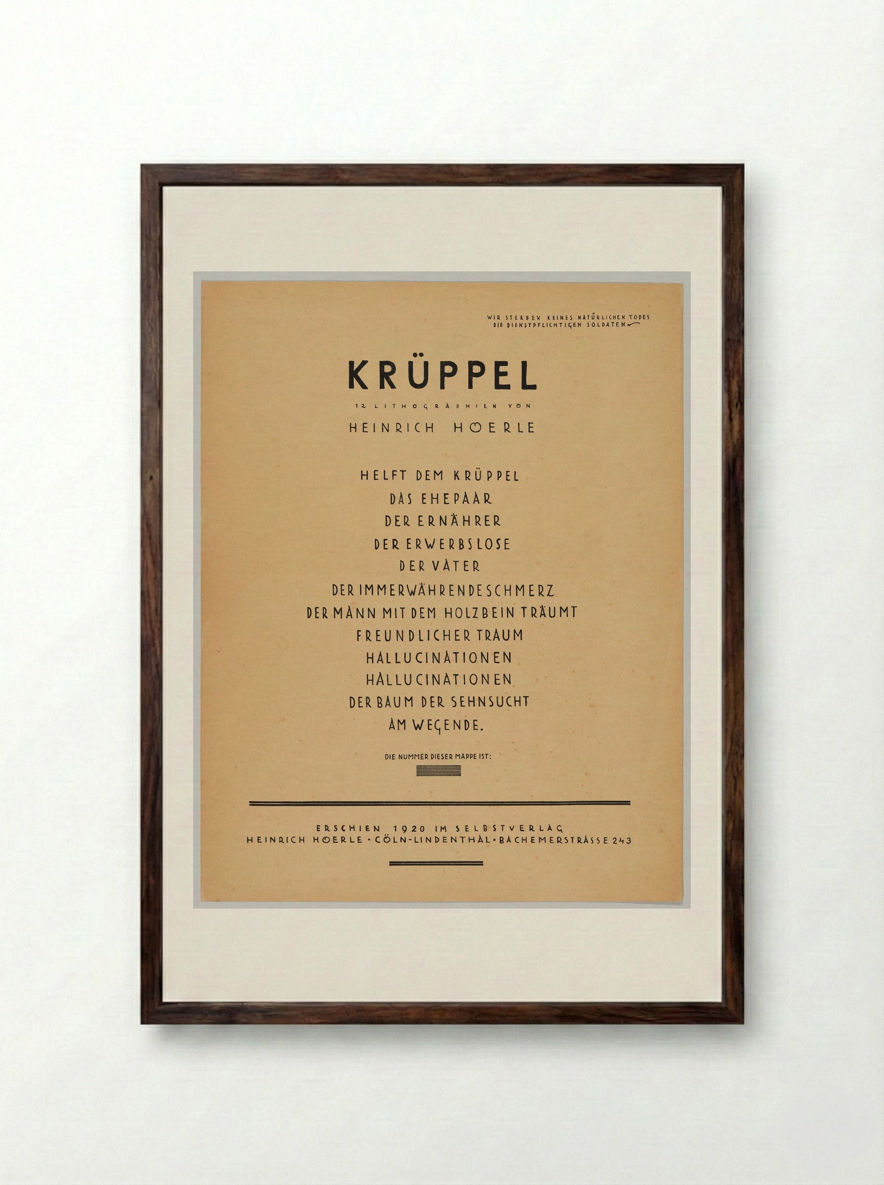 Title page (Krüppel portfolio) - Heinrich Hoerle - Framed Print Dark Wood