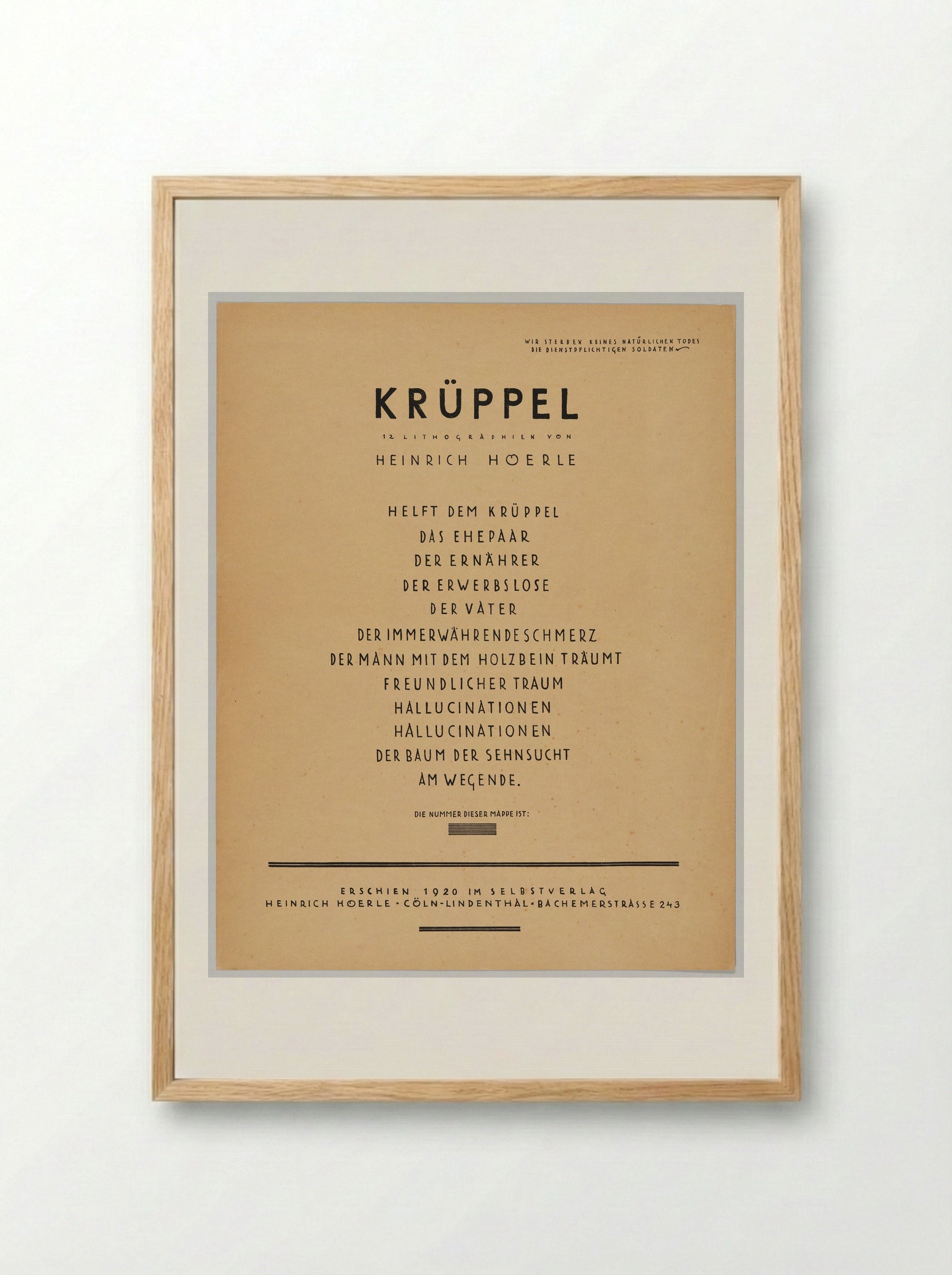 Title page (Krüppel portfolio) - Heinrich Hoerle - Framed Print Wood