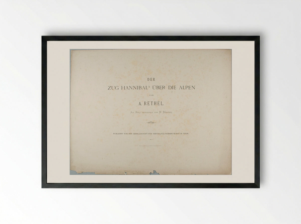 Title page from the portfolio 'Hannibal's March over the Alps' - Alfred Rethel - Framed Print Black