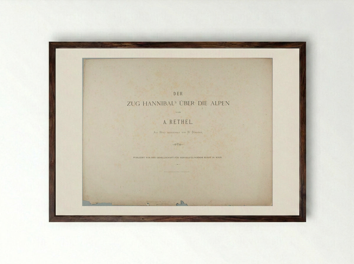 Title page from the portfolio 'Hannibal's March over the Alps' - Alfred Rethel - Framed Print Dark Wood