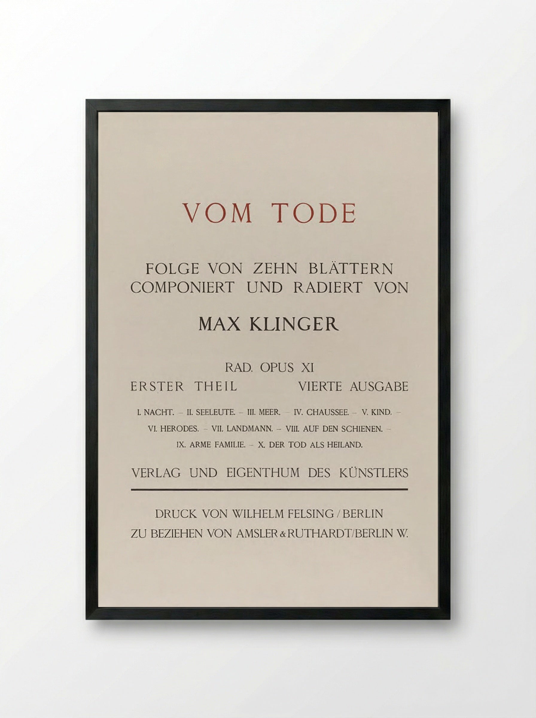 Title page from the portfolio On Death, Part One, Opus XI - Max Klinger - Framed Print Black
