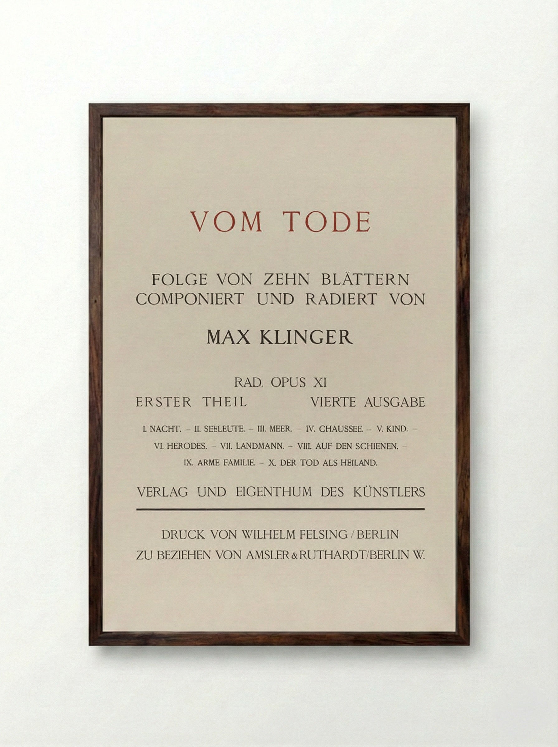 Title page from the portfolio On Death, Part One, Opus XI - Max Klinger - Framed Print Dark Wood