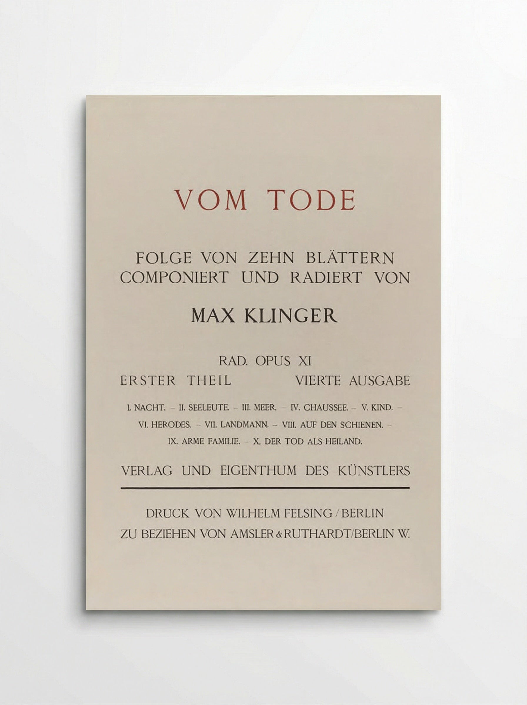 Title page from the portfolio On Death, Part One, Opus XI - Max Klinger - Poster