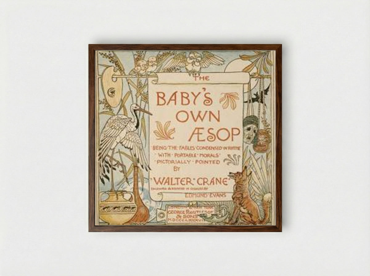 Title page of Baby's Own Aesop - Walter Crane - Framed Print Dark Wood