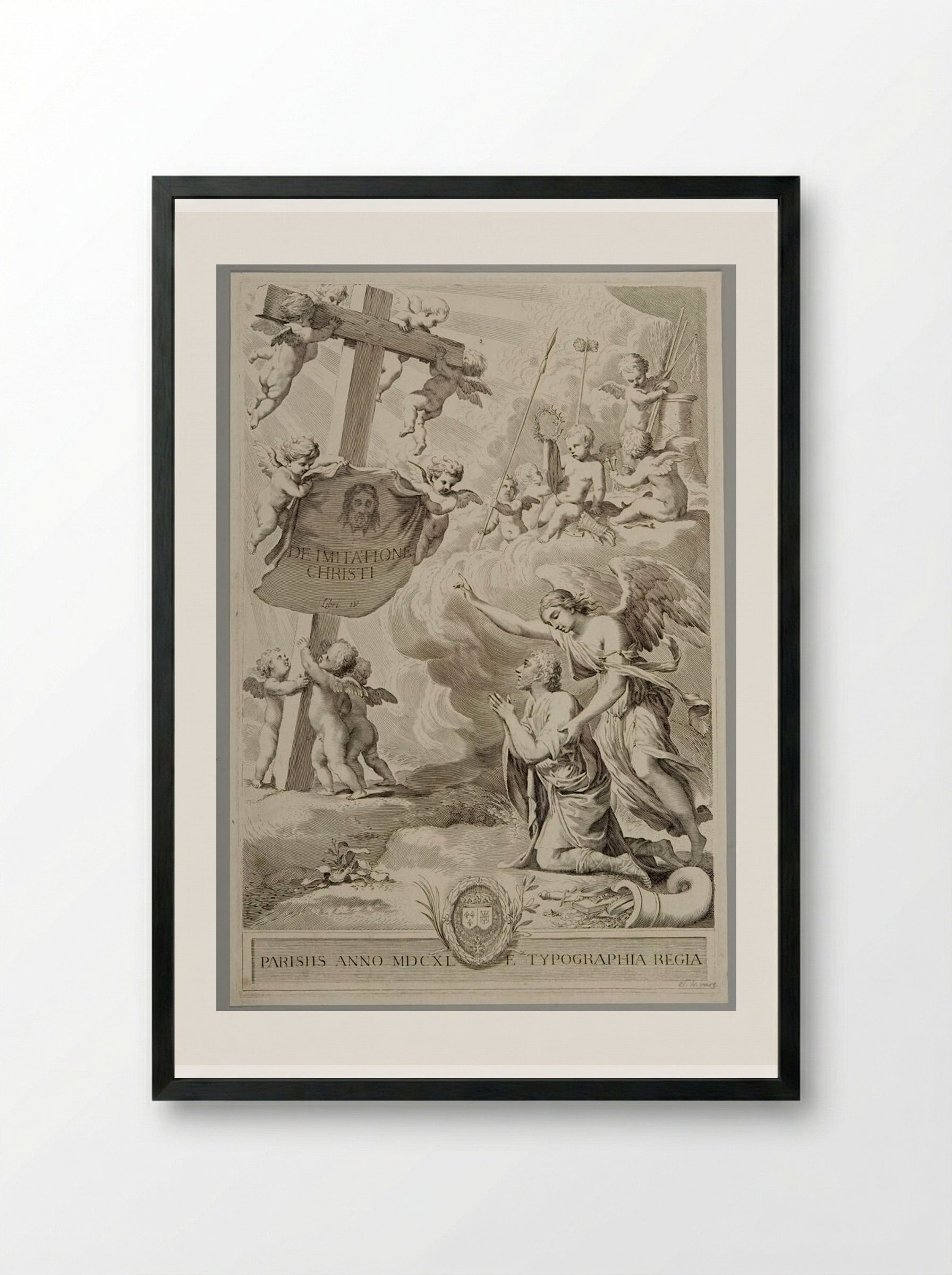Title-page of the Imitation of Jesus Christ - Claude Mellan - Framed Print Black