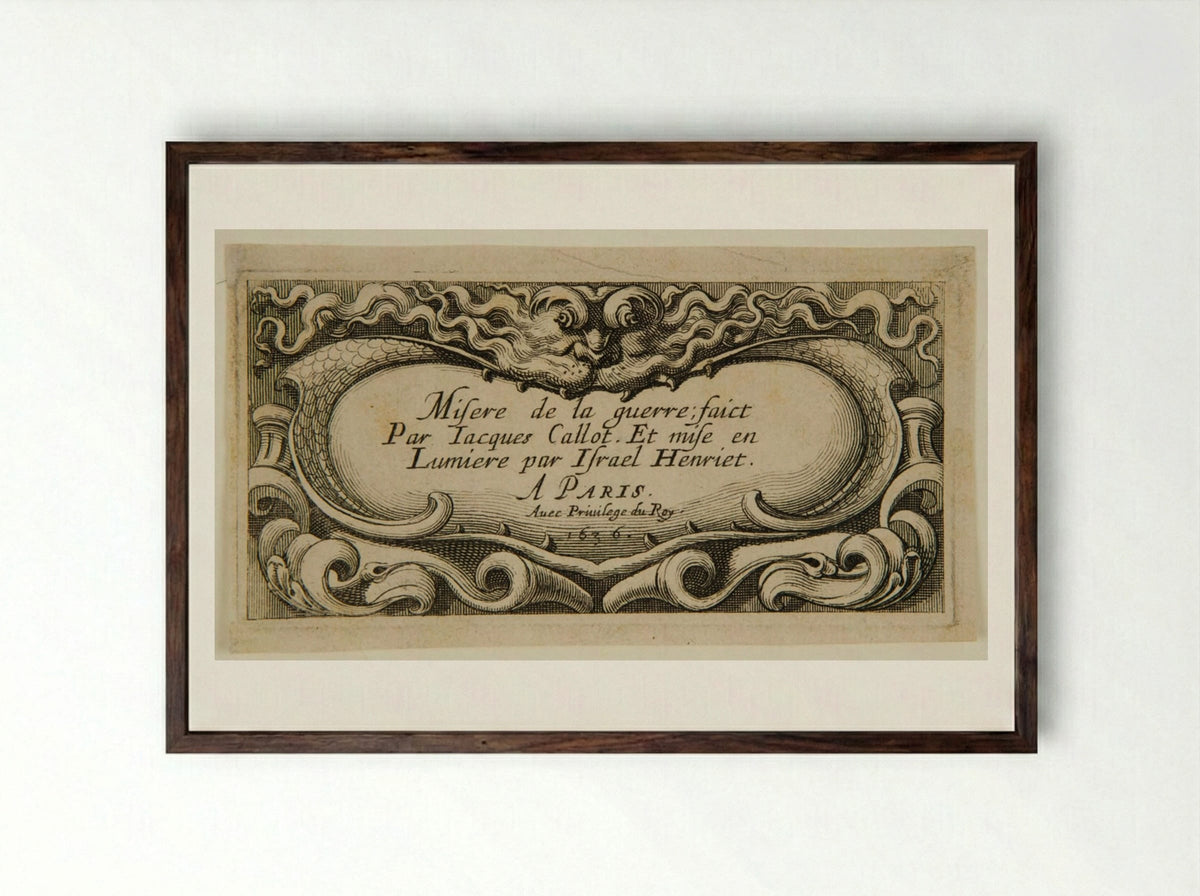 Title to Les Petites Misères de la Guerre - Abraham Bosse - Framed Print Dark Wood