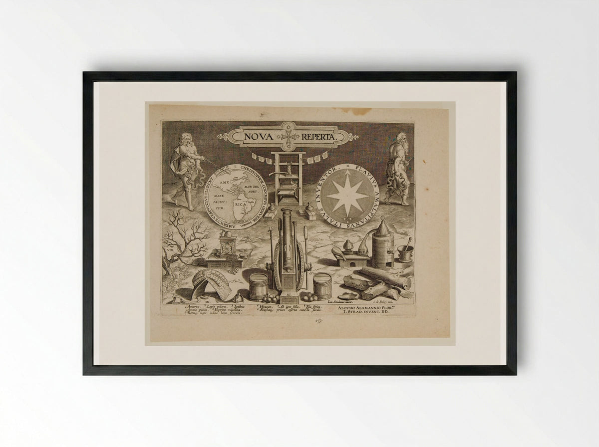 Titlepage, Nova Reperta - Theodoor Galle - Framed Print Black