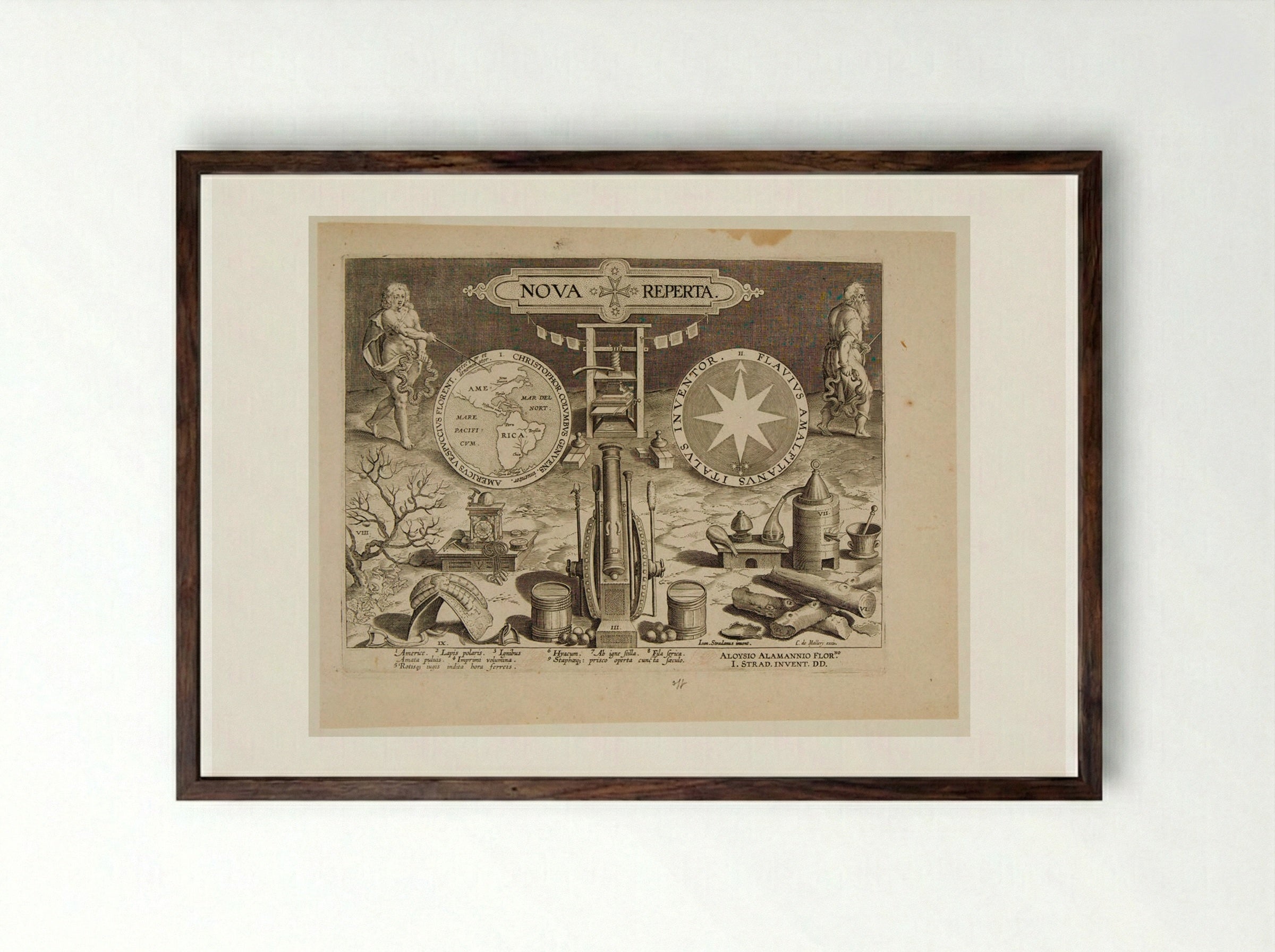 Titlepage, Nova Reperta - Theodoor Galle - Framed Print Dark Wood