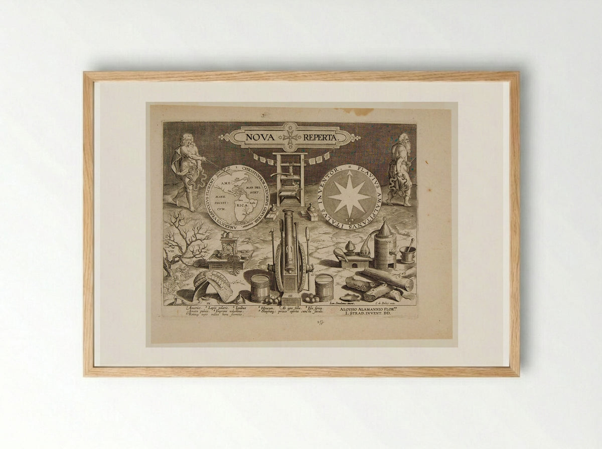Titlepage, Nova Reperta - Theodoor Galle - Framed Print Wood