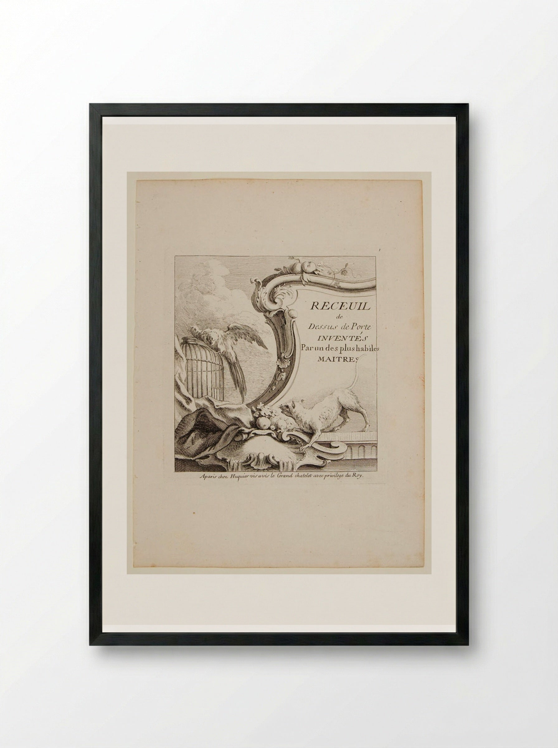 Titlepage (Receuil de Dessus de Porte) - Gabriel Huquier - Framed Print Black