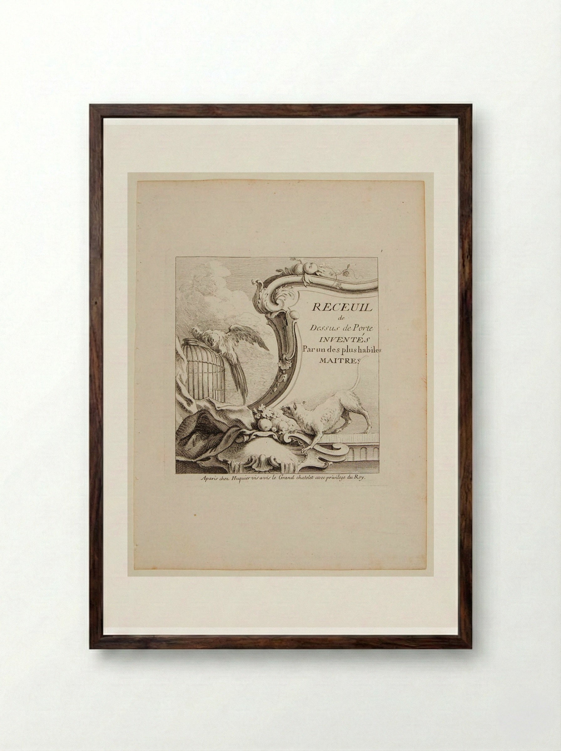 Titlepage (Receuil de Dessus de Porte) - Gabriel Huquier - Framed Print Dark Wood