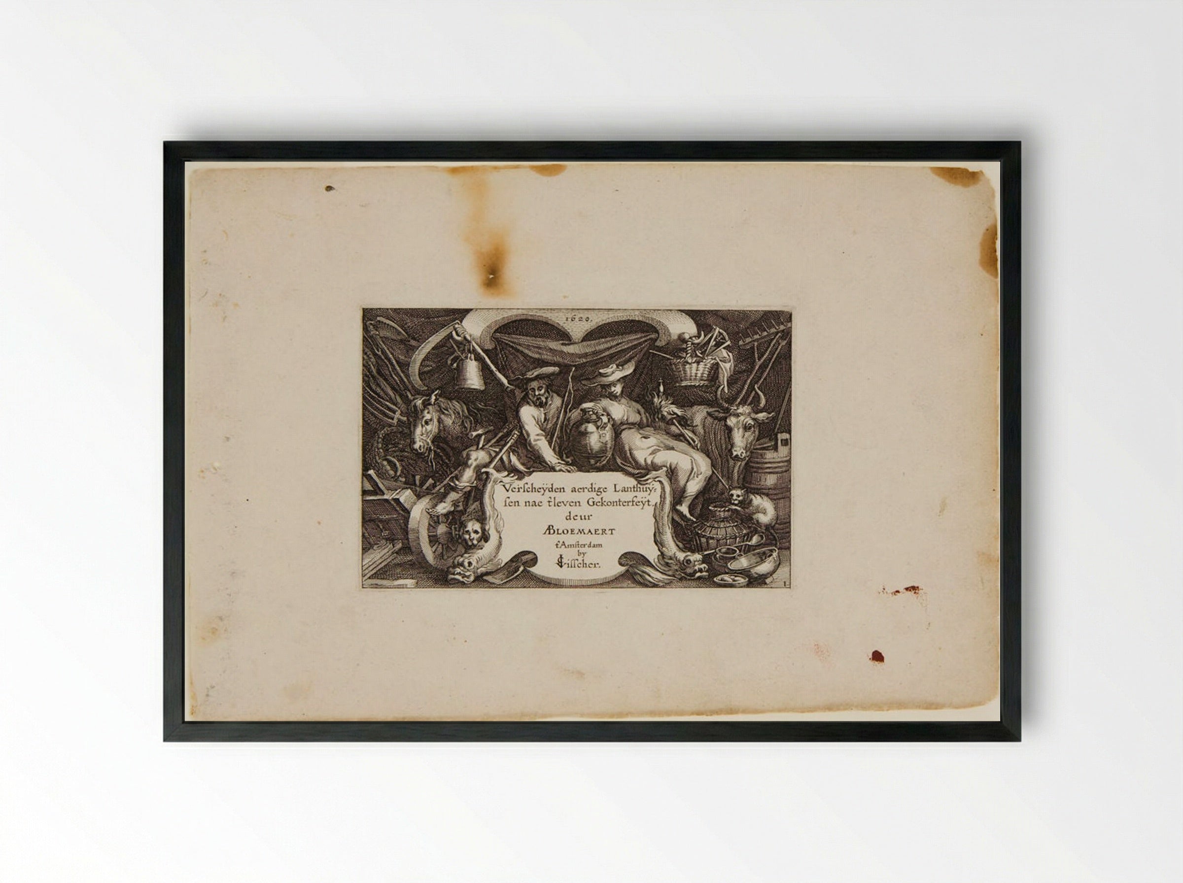 Titlepage (Verscheyden aerdige Lanthuysen) - Claes Jansz. Visscher - Framed Print Black