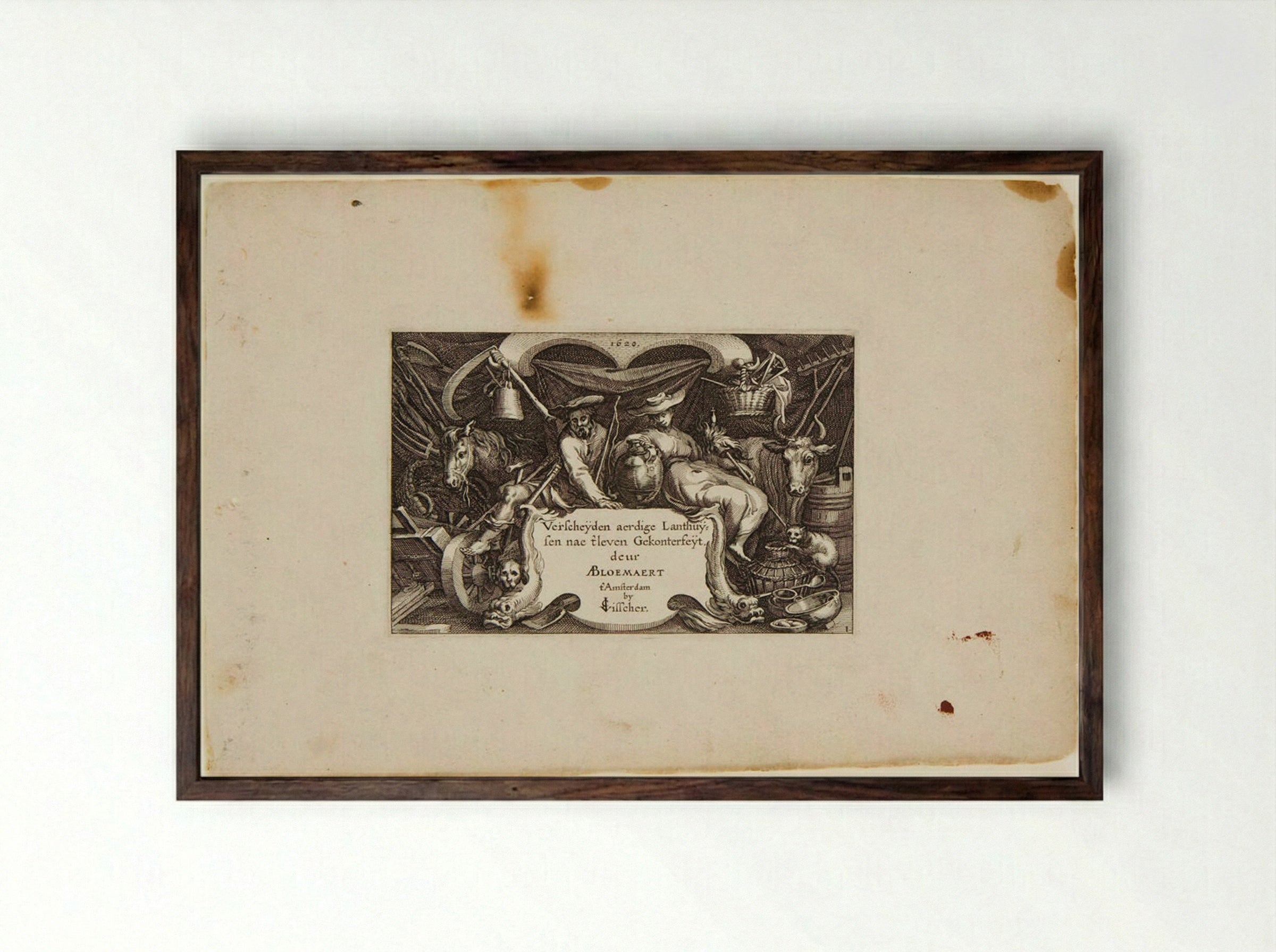 Titlepage (Verscheyden aerdige Lanthuysen) - Claes Jansz. Visscher - Framed Print Dark Wood