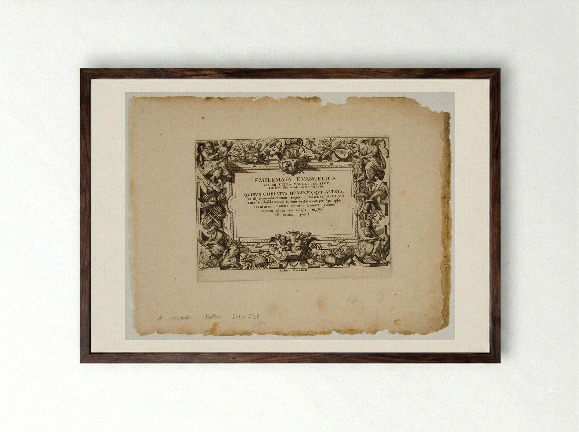 Titlepage for Emblemata Evangelica - Adriaen Collaert - Framed Print Dark Wood