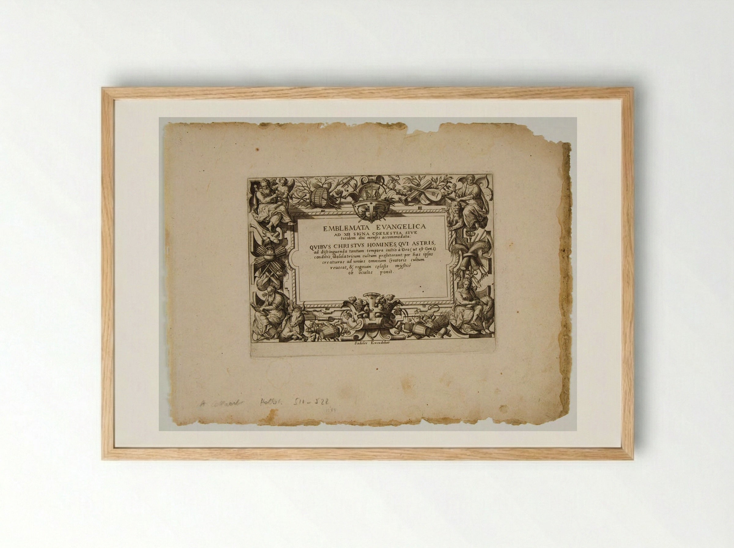 Titlepage for Emblemata Evangelica - Adriaen Collaert - Framed Print Wood