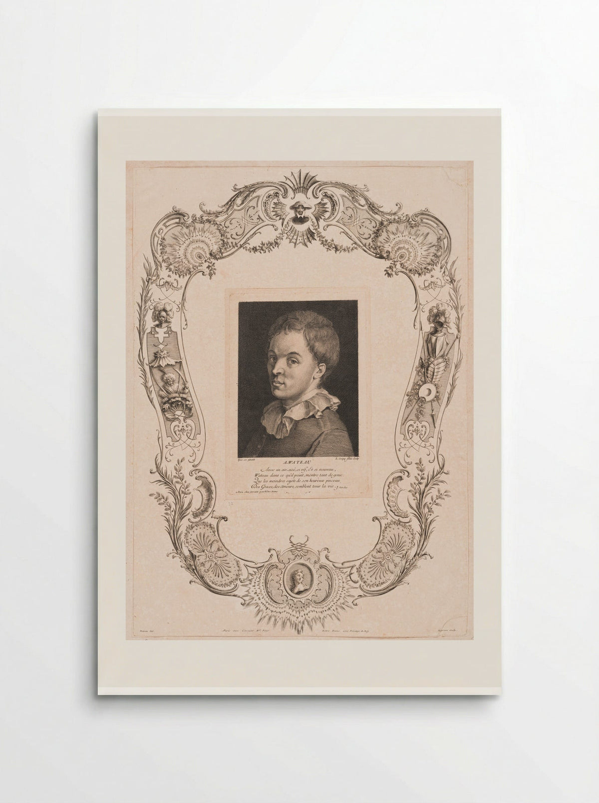 Titlepage for Engraved Works, in a Cartouche, Its Motifs Inspired by Don Quixote - Jean Moyreau - Poster