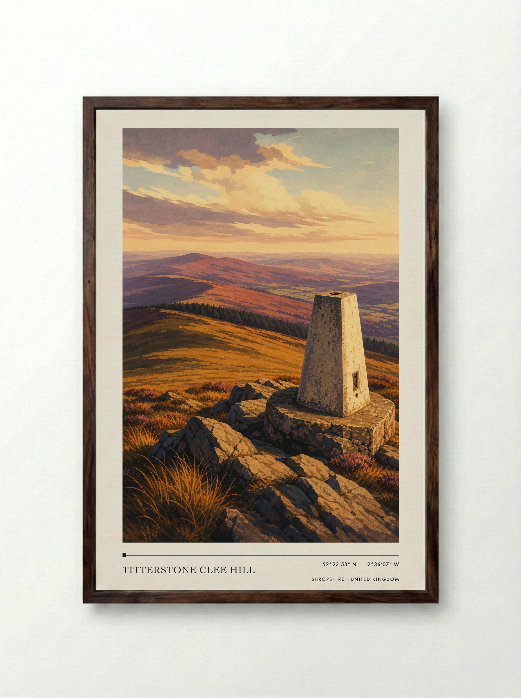 Titterstone Clee Hill Shropshire United Kingdom Travel Poster - Framed Print Dark Wood