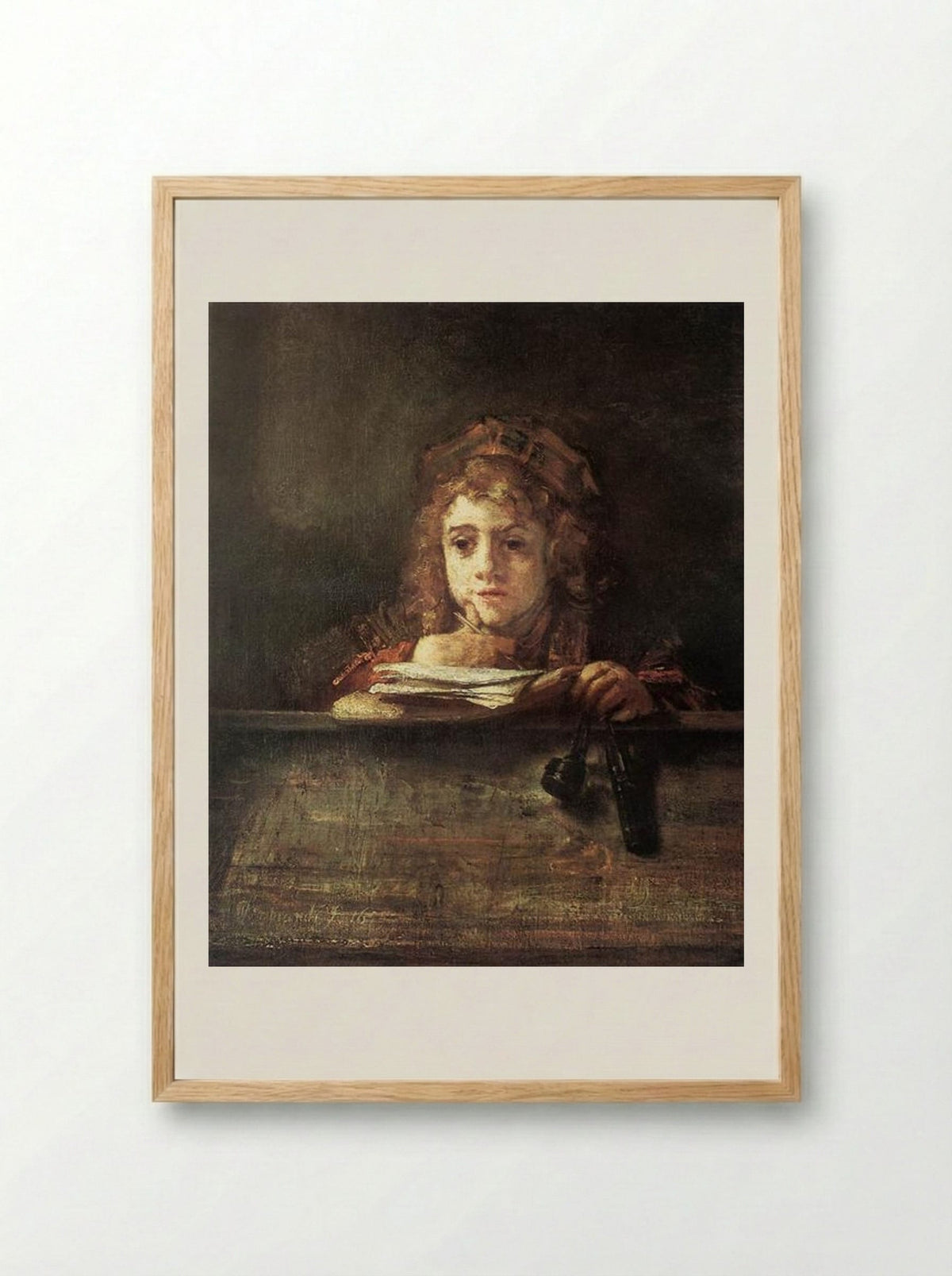 Titus at his Desk - Rembrandt van Rijn - Framed Print Wood