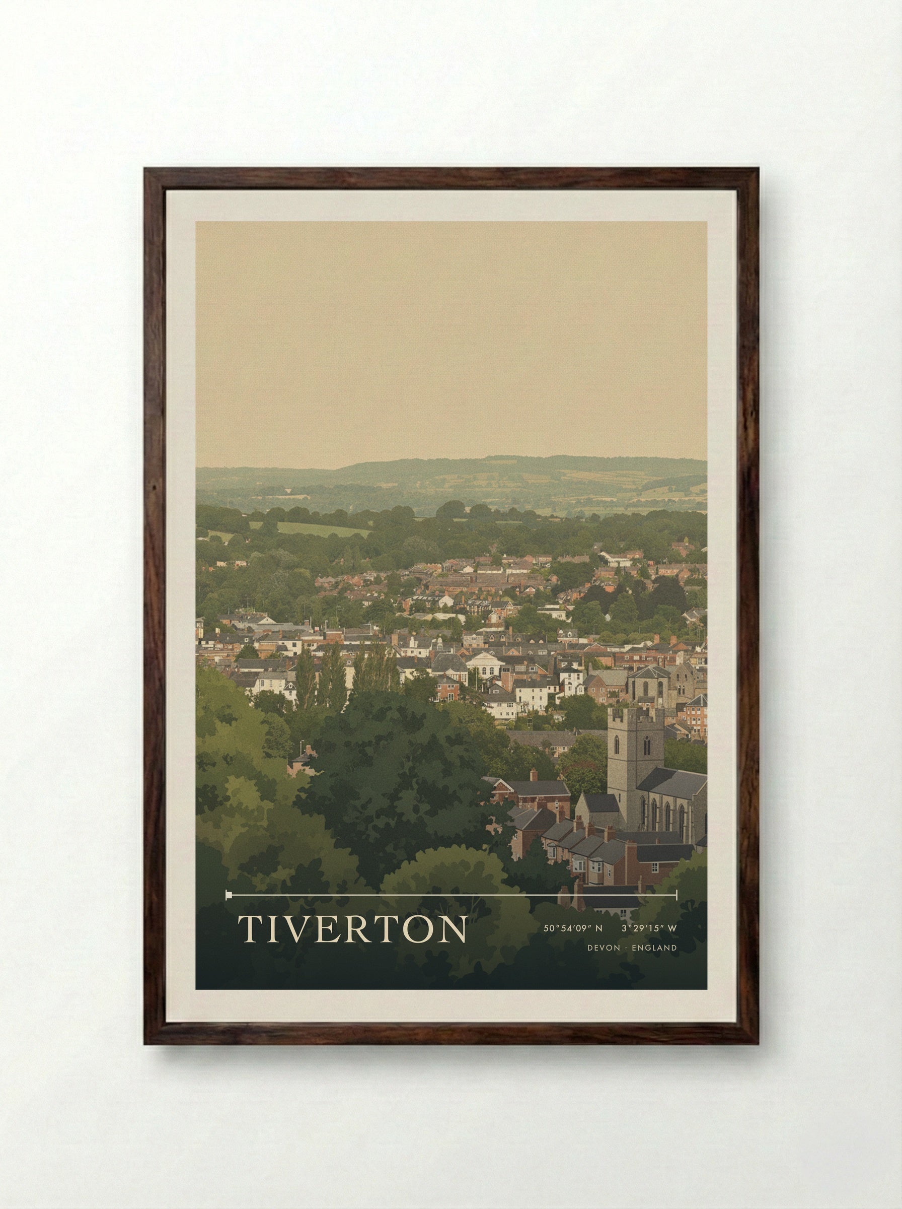 Tiverton Devon England Travel Poster - Framed Print Dark Wood