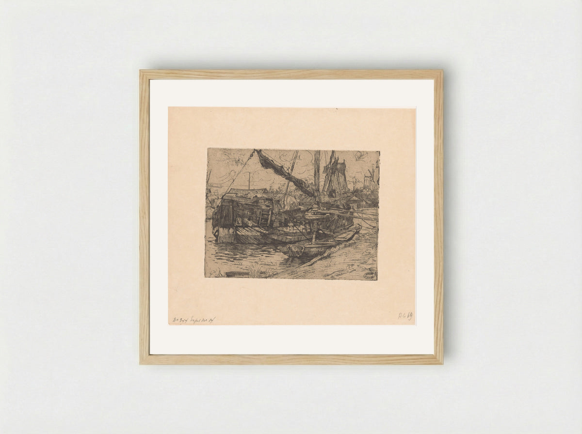 Tjalk in de Baarsjes in Amsterdam - Pieter Dupont - Framed Print Wood