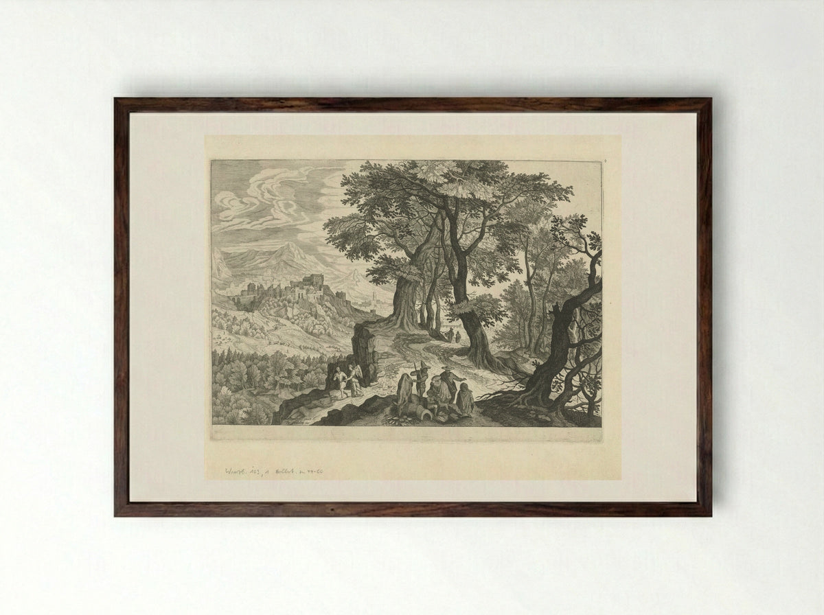 Tobias and the Angel in a Landscape - Aegidius Sadeler (II) - Framed Print Dark Wood