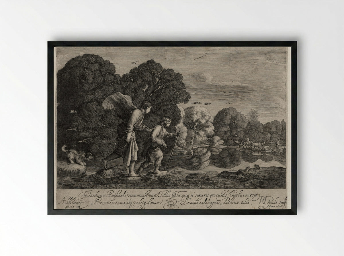 Tobias and the Angel (small plate) - Hendrik Goudt - Framed Print Black