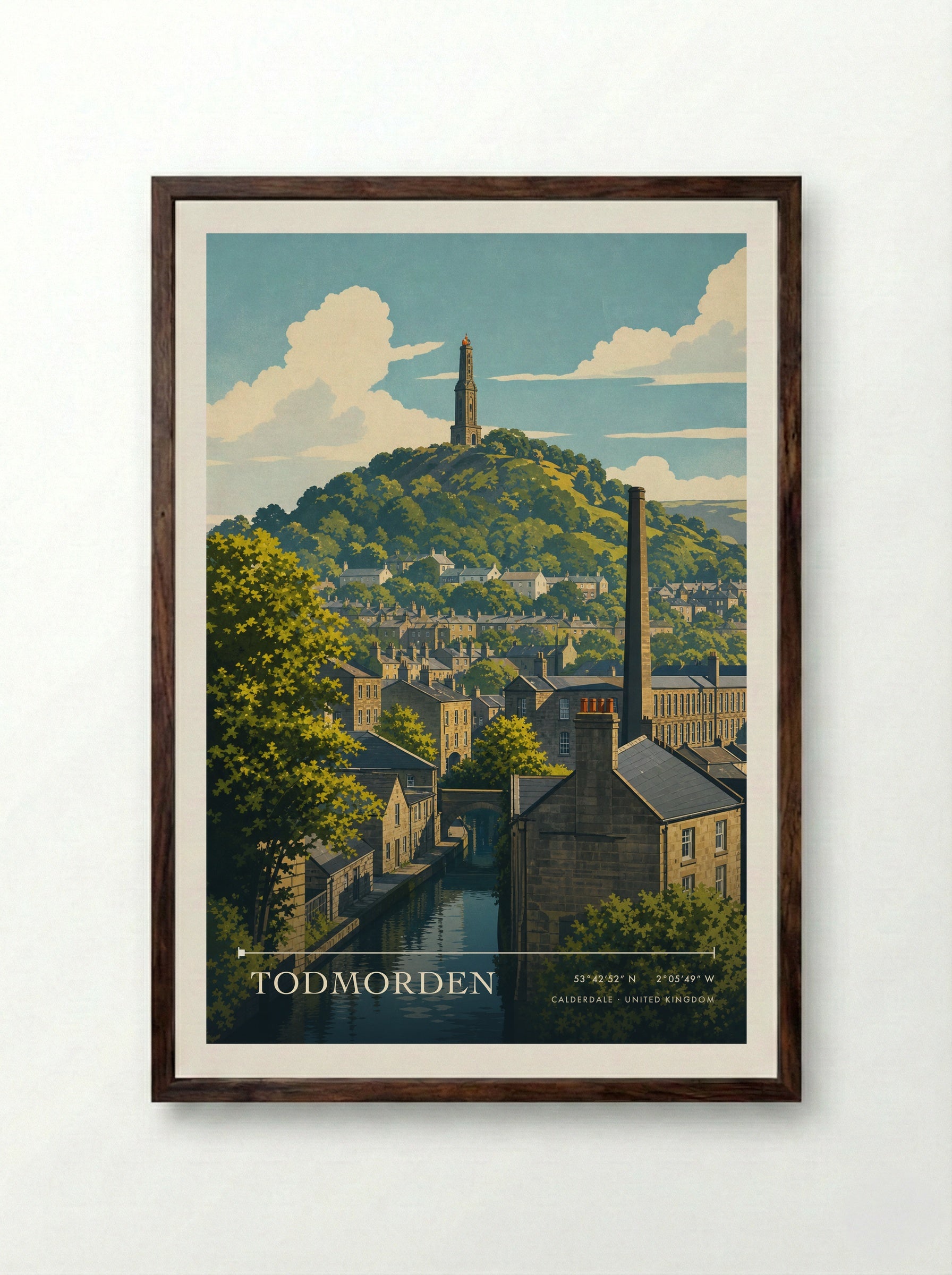 Todmorden Calderdale United Kingdom Travel Poster - Framed Print Dark Wood