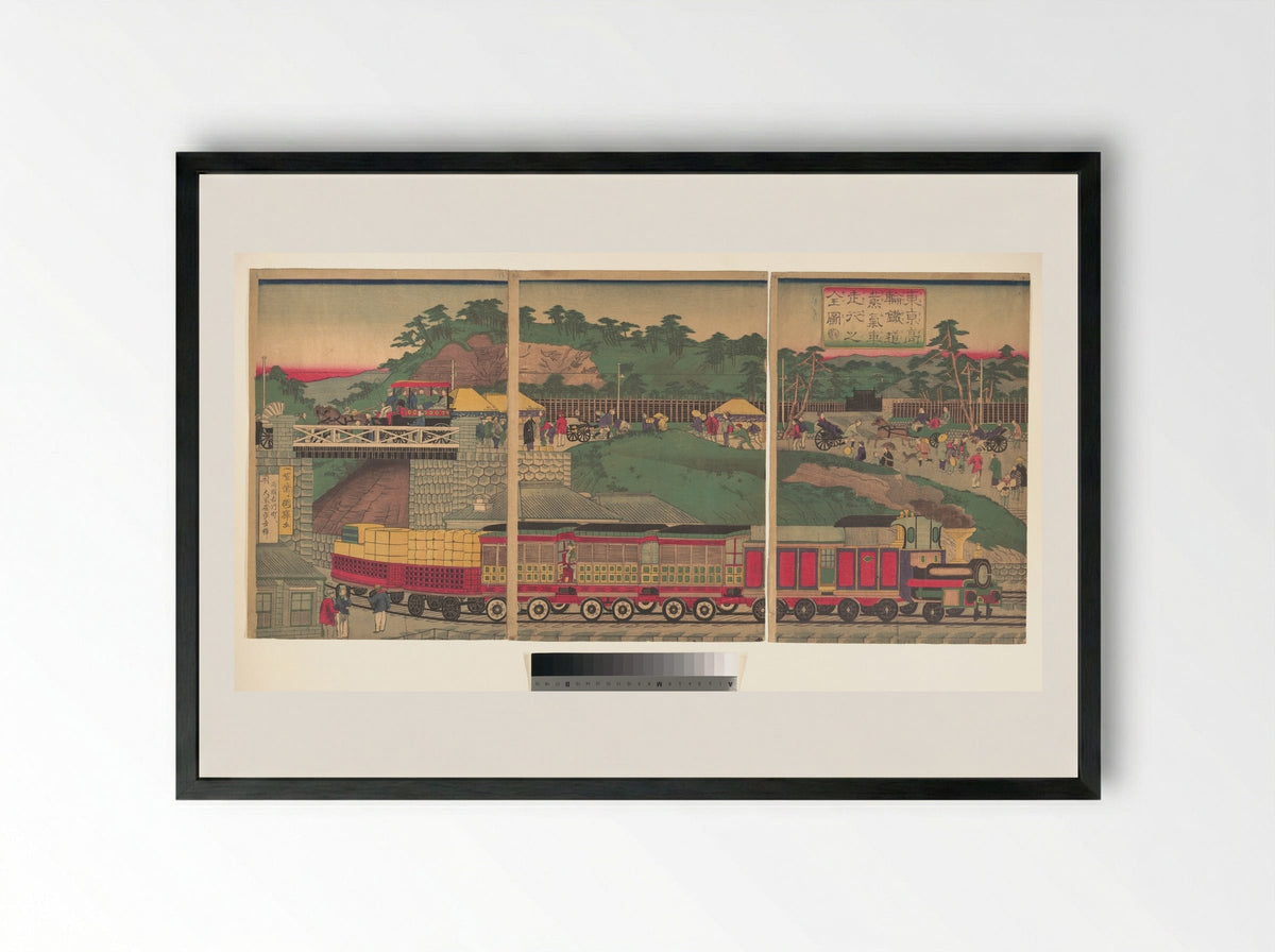 Tokyo Takanawa Steam Railway - Utagawa Kuniteru - Framed Print Black