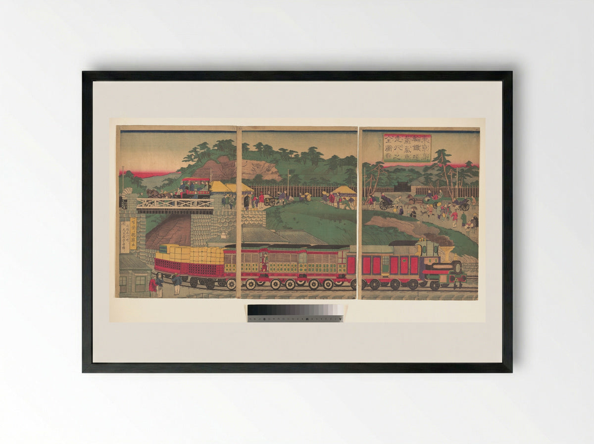 Tokyo Takanawa Steam Railway - Utagawa Kuniteru - Framed Print Black
