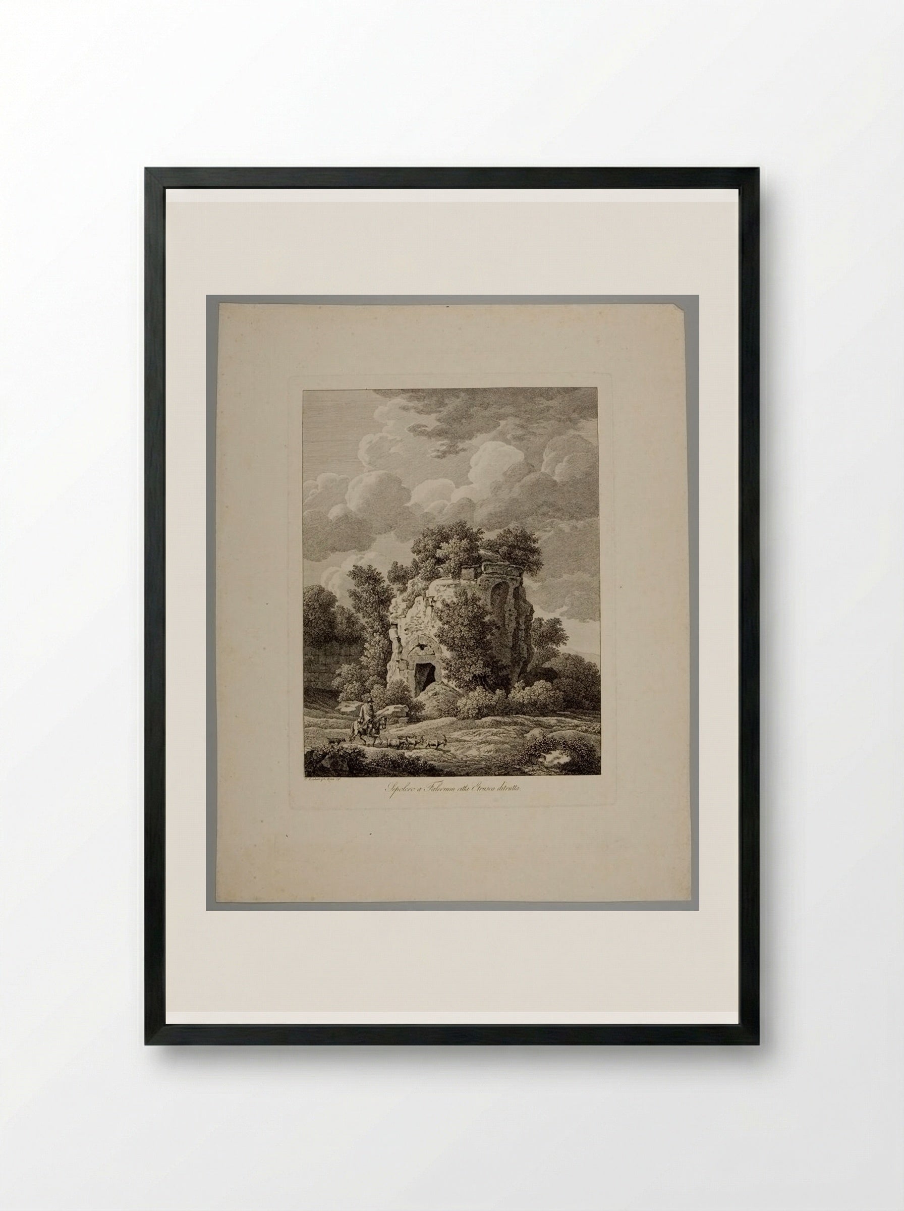 Tomb at Falerium, a Ruined Etruscan City - Johann Christian Reinhart - Framed Print Black