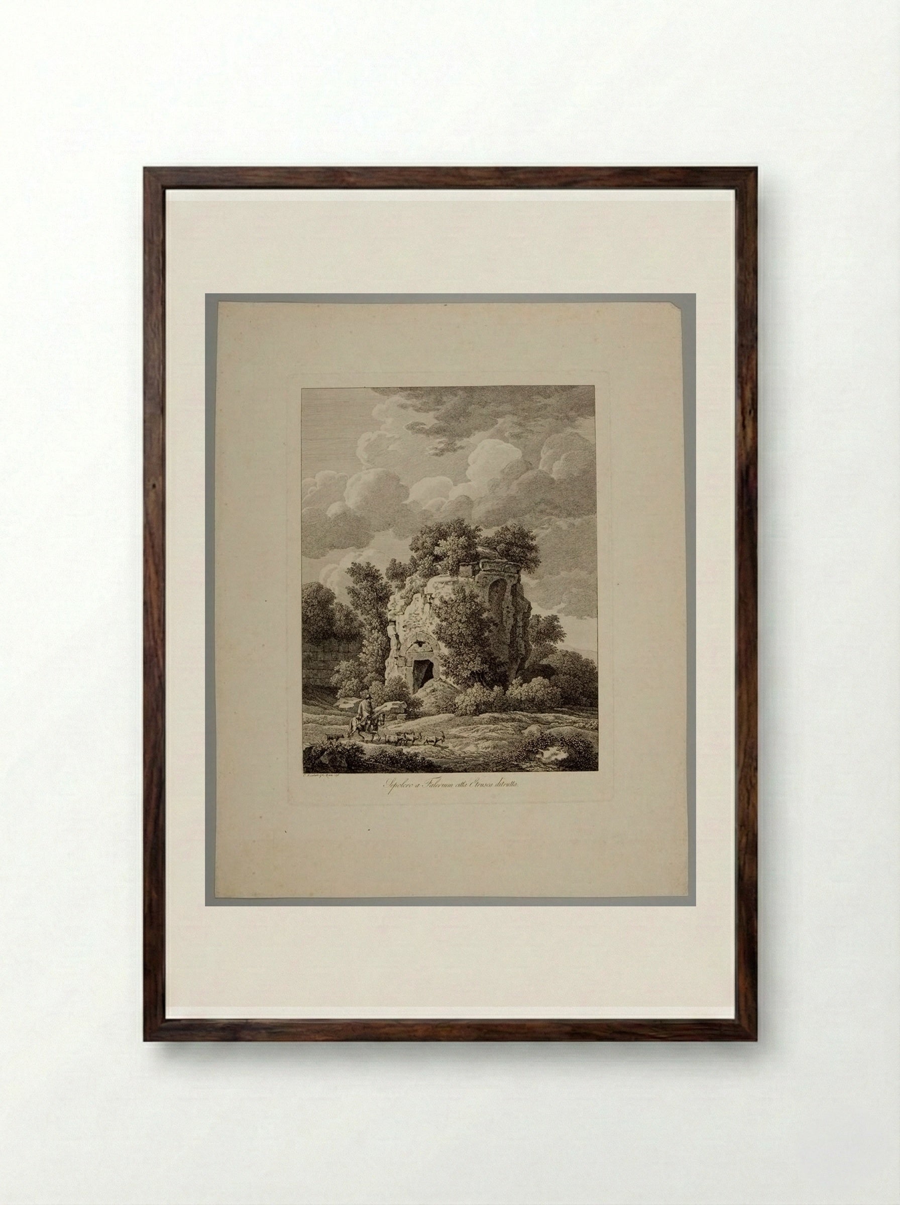 Tomb at Falerium, a Ruined Etruscan City - Johann Christian Reinhart - Framed Print Dark Wood