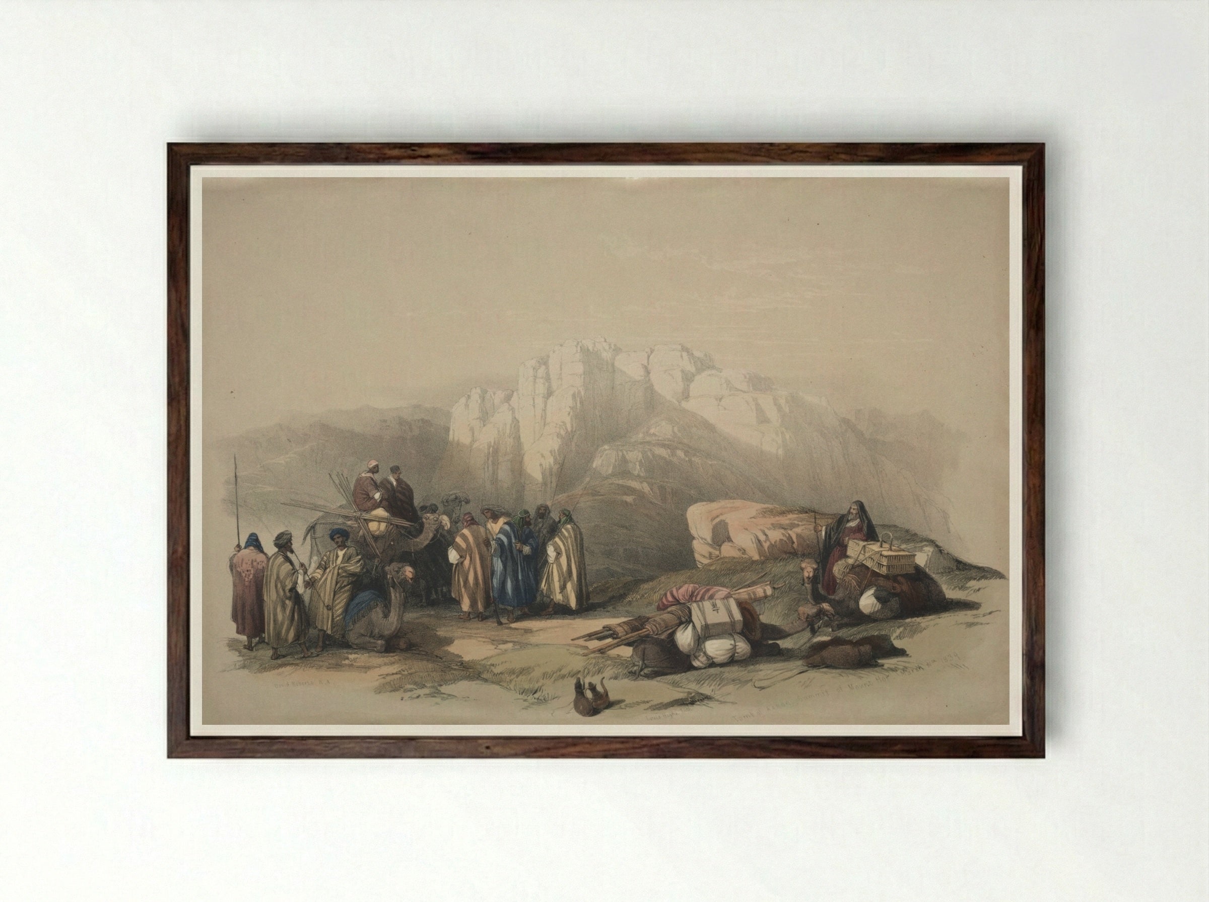 Tomb of Aaron, Summit of Mount Horeb - David Roberts - Framed Print Dark Wood