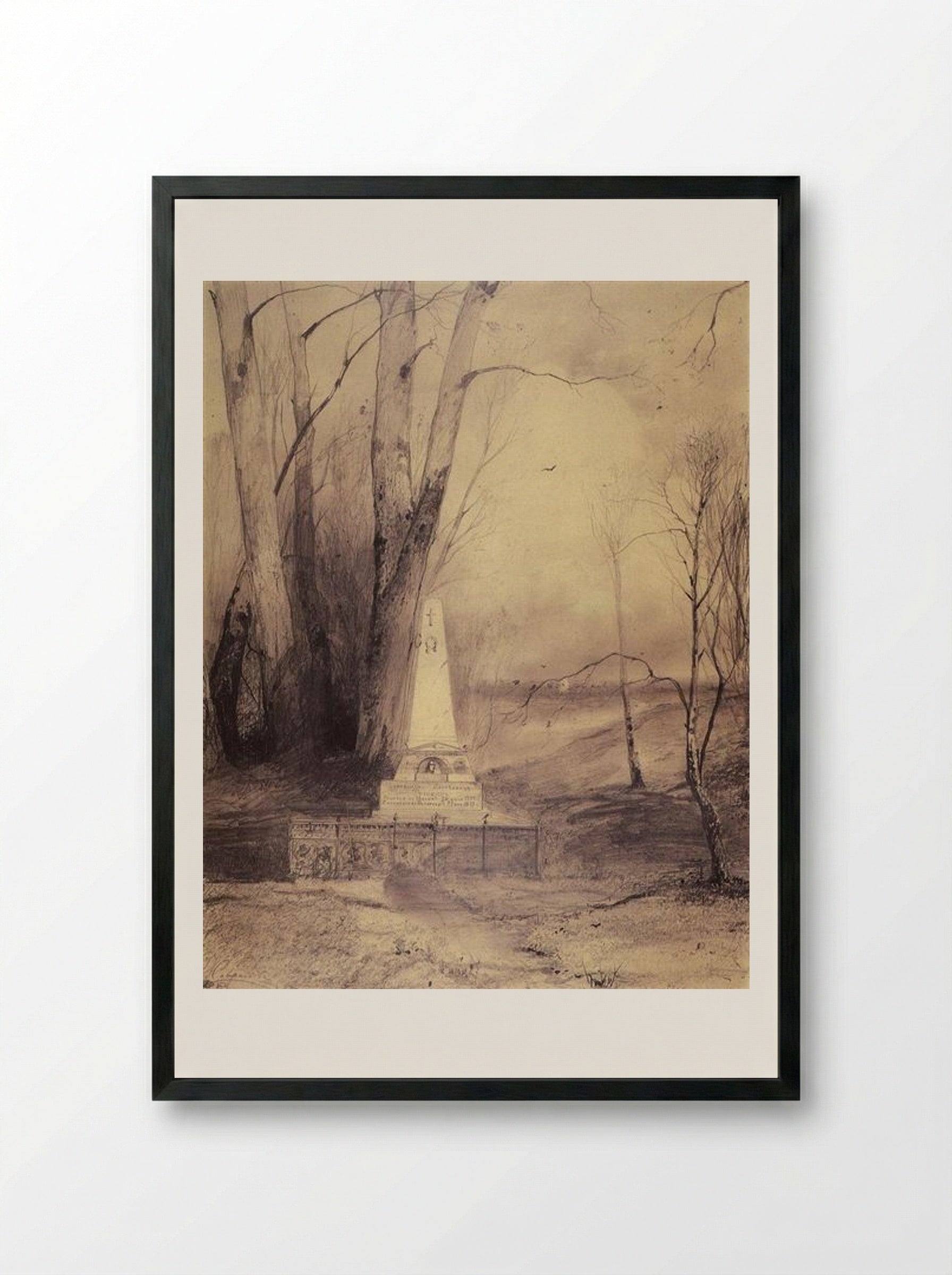 Tomb of Alexander Pushkin in Svyatogorsky Monastery - Aleksey Savrasov - Framed Print Black