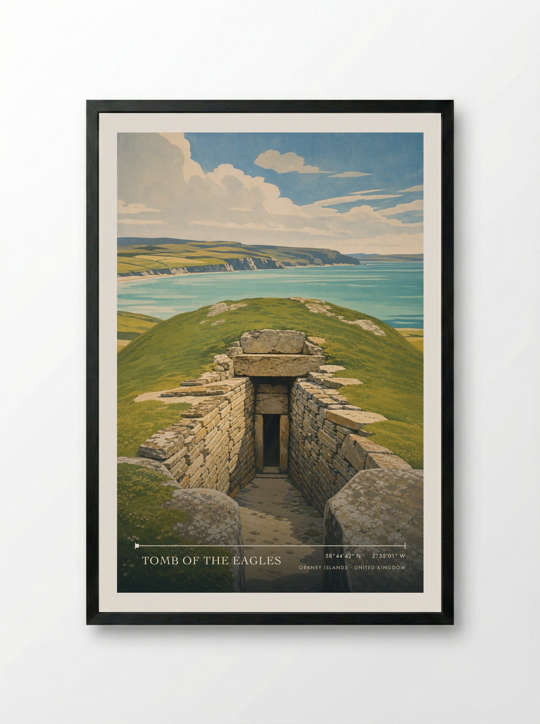 Tomb of the Eagles Orkney Islands United Kingdom Travel Poster - Framed Print Black