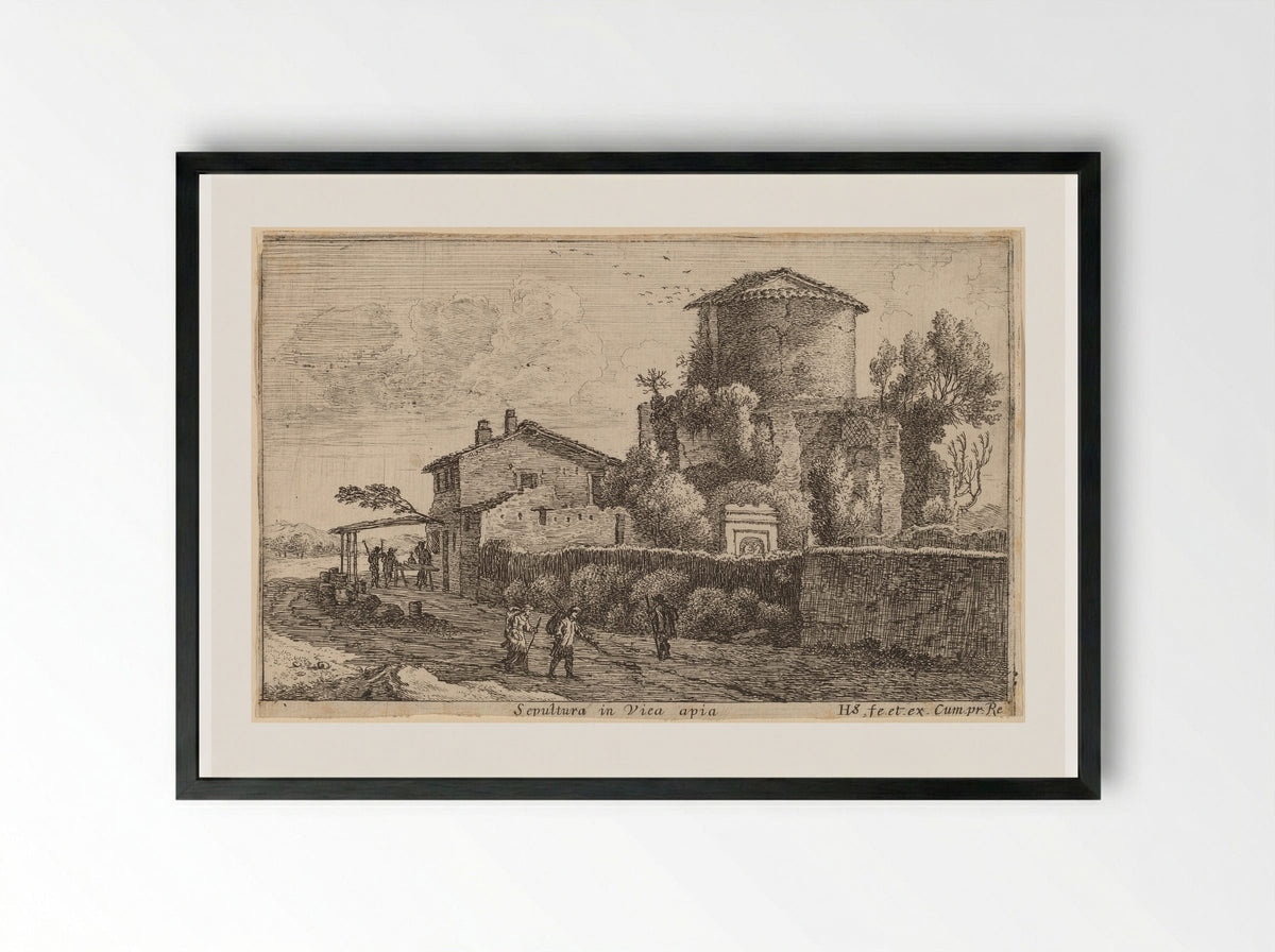 Tomb on the Via Appia - Herman van Swanevelt - Framed Print Black