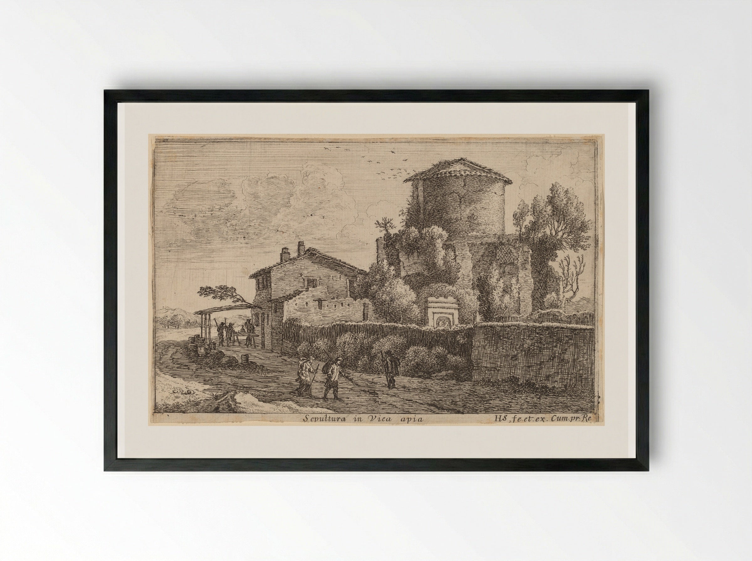 Tomb on the Via Appia - Herman van Swanevelt - Framed Print Black