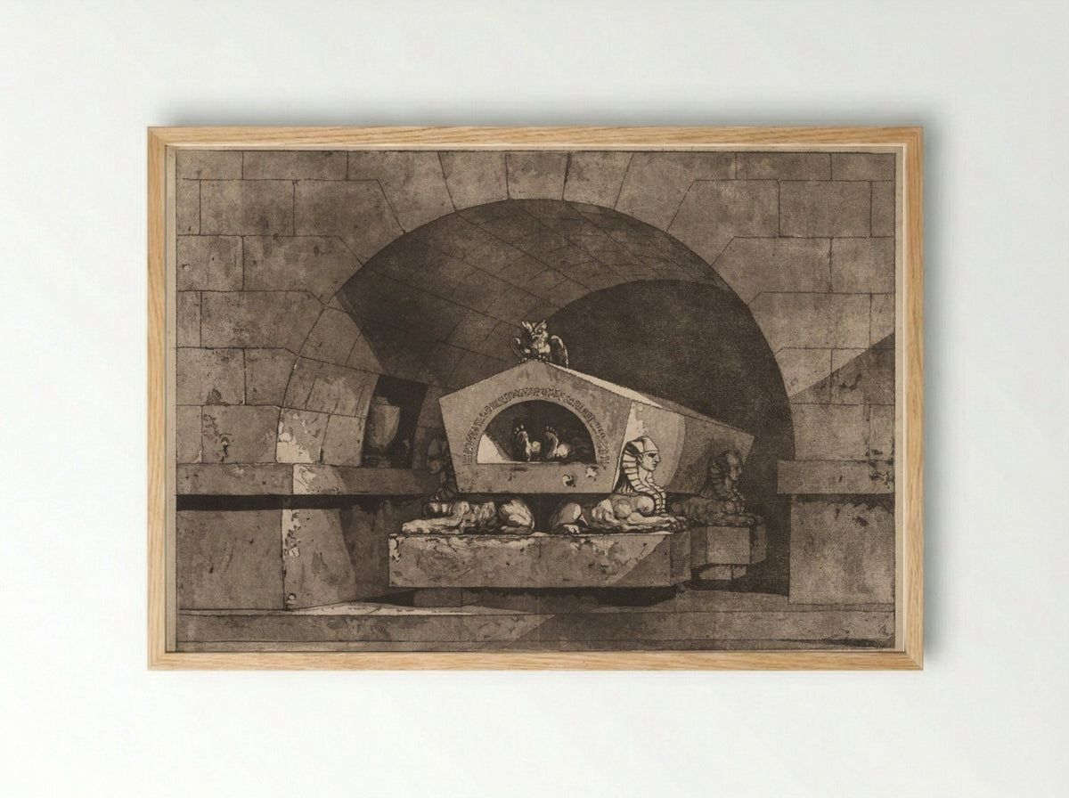 Tomb with Sphinxes and an Owl - Louis Jean Desprez - Framed Print Wood