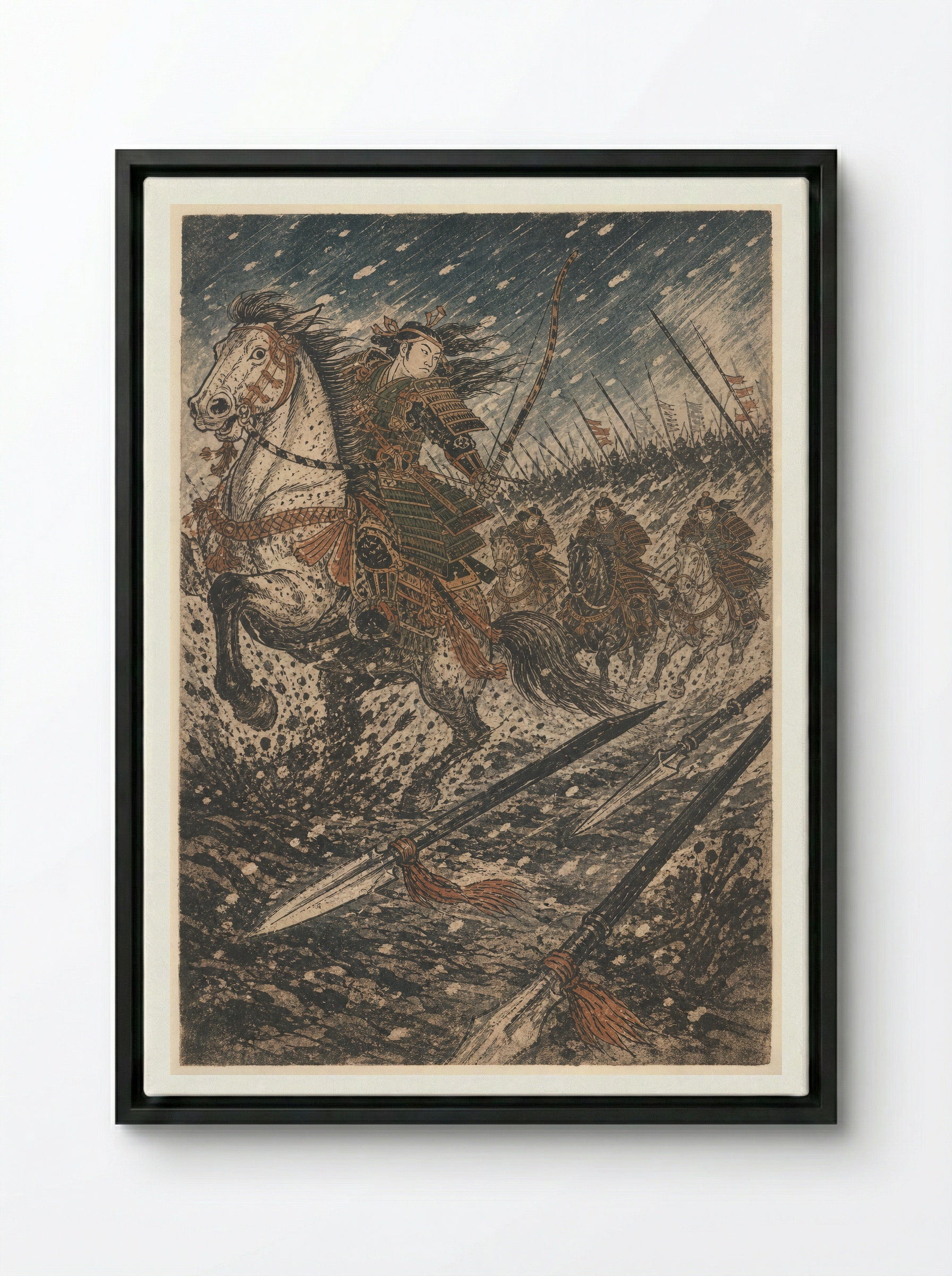 Tomoe Gozen at Awazu: The Banners Thin - Framed Canvas Black