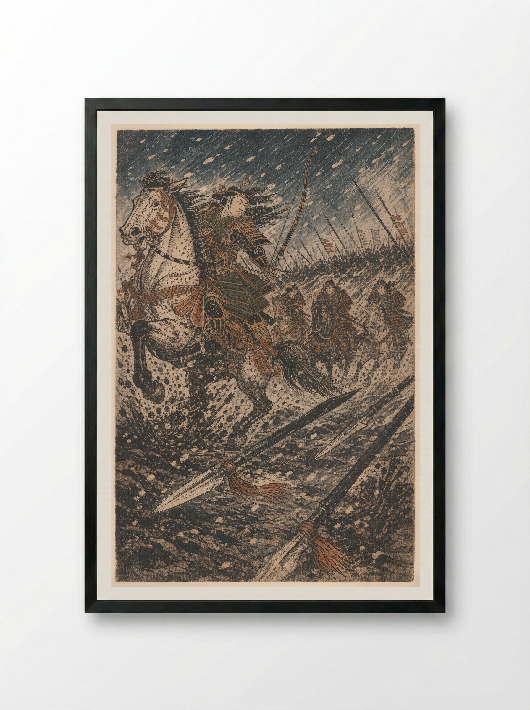 Tomoe Gozen at Awazu: The Banners Thin - Framed Print Black