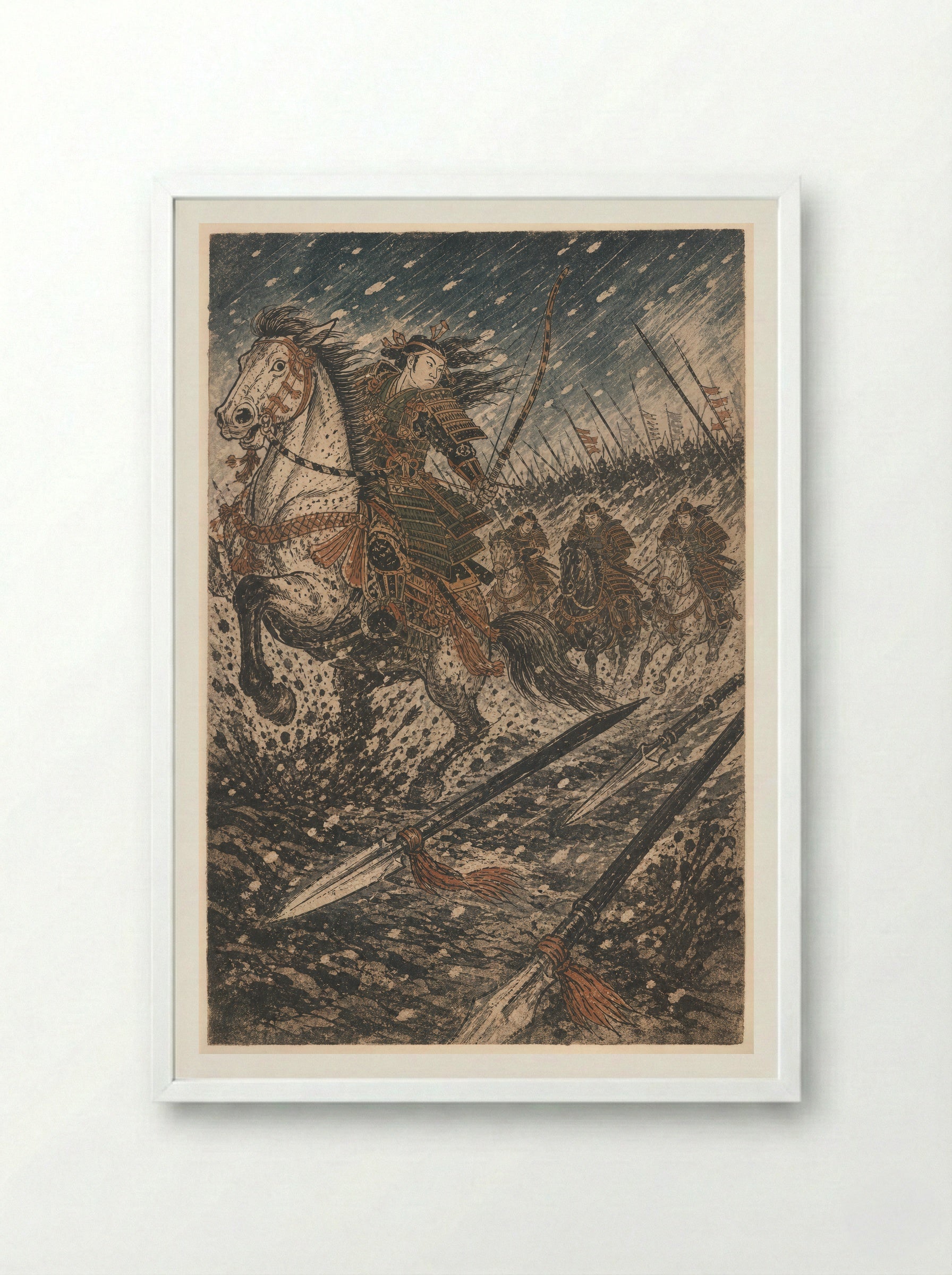 Tomoe Gozen at Awazu: The Banners Thin - Framed Print White