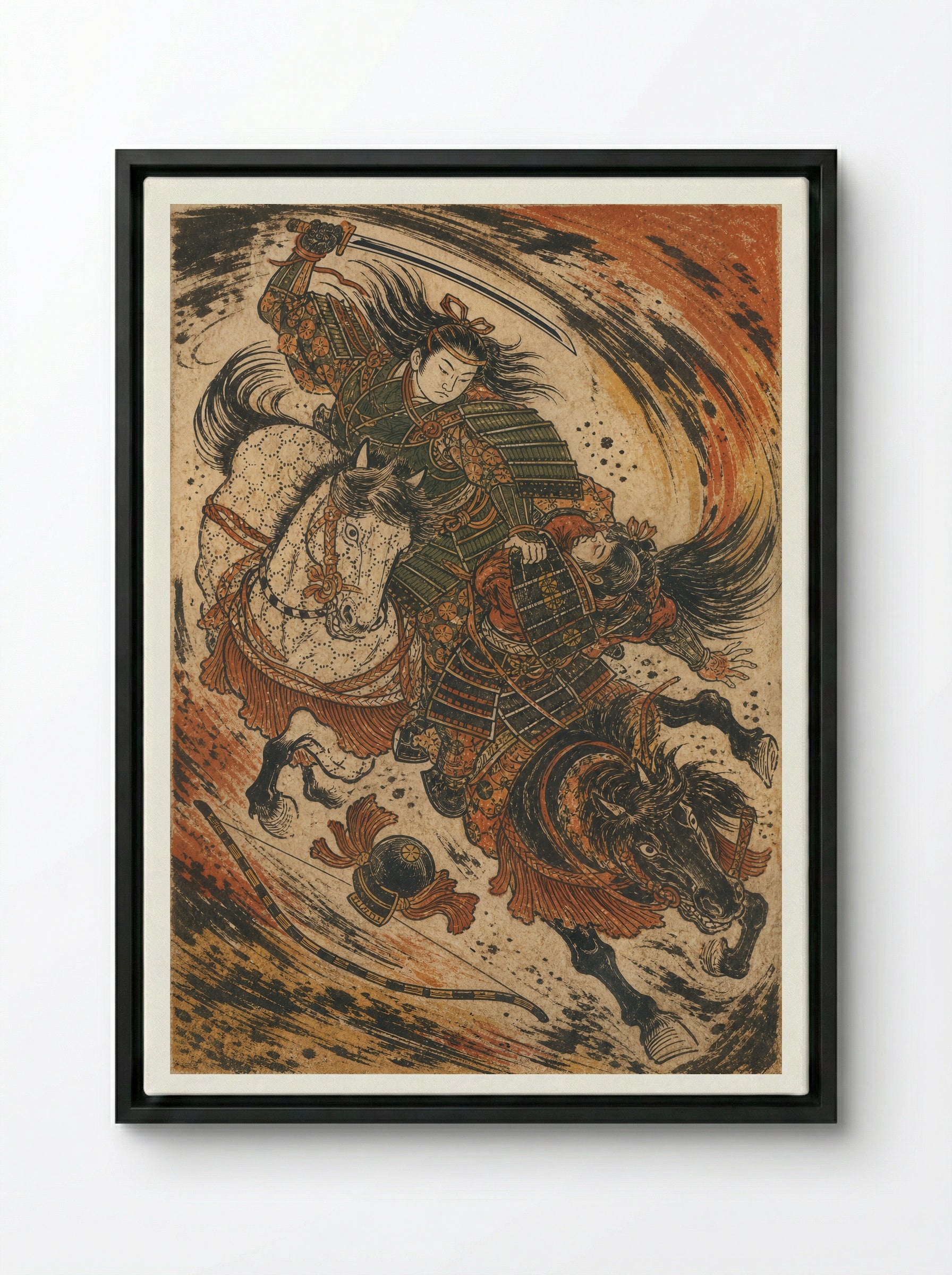 Tomoe Gozen at Awazu: The Head of Onda - Framed Canvas Black