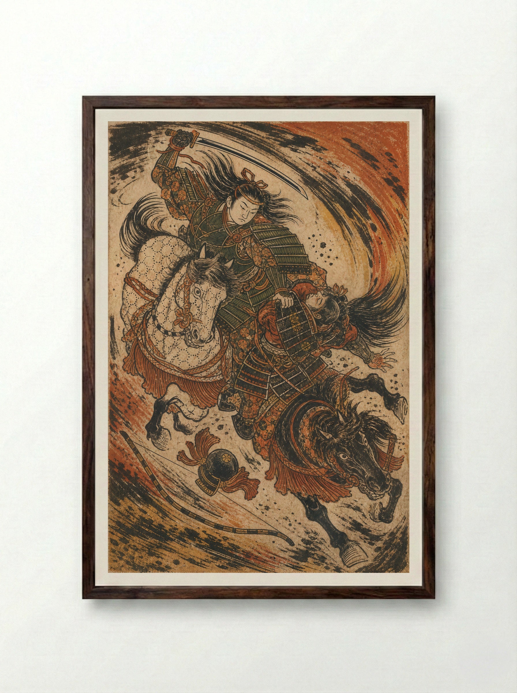 Tomoe Gozen at Awazu: The Head of Onda - Framed Print Dark Wood