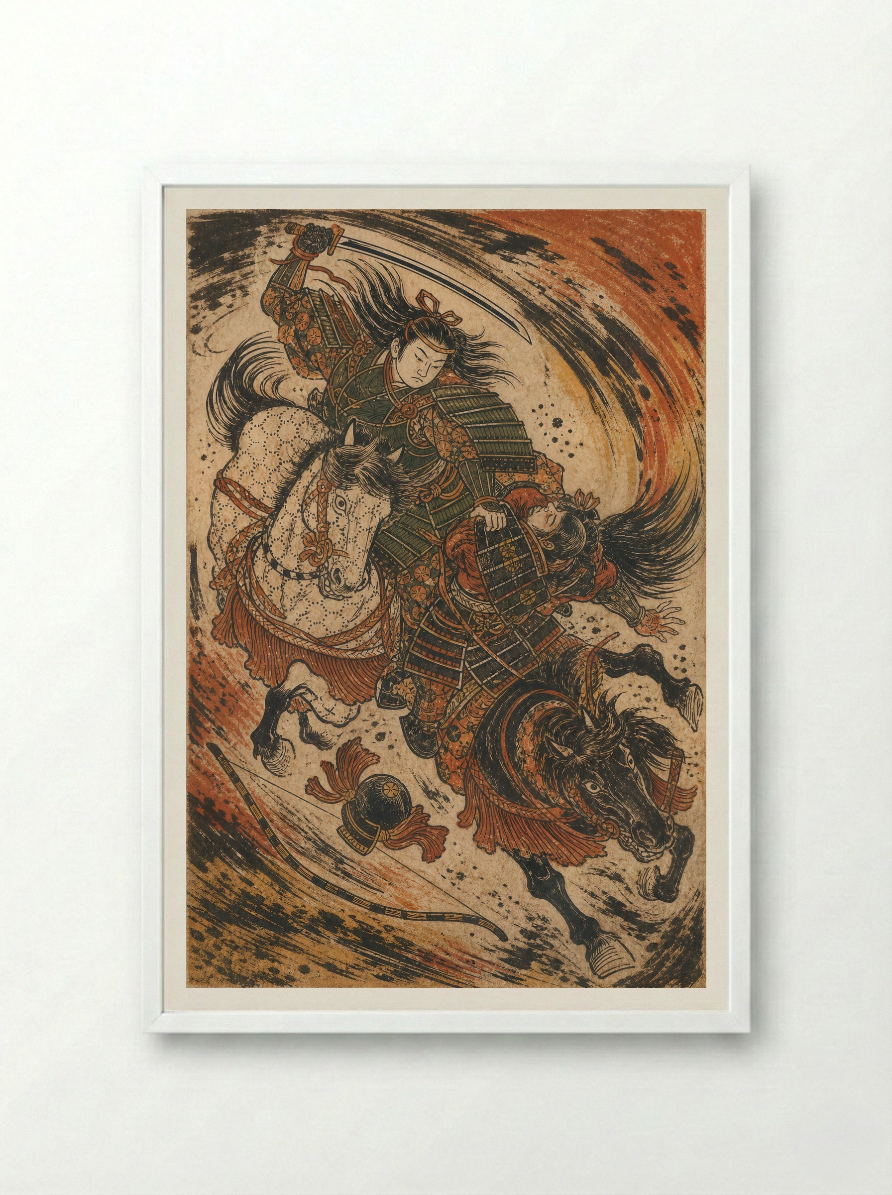 Tomoe Gozen at Awazu: The Head of Onda - Framed Print White