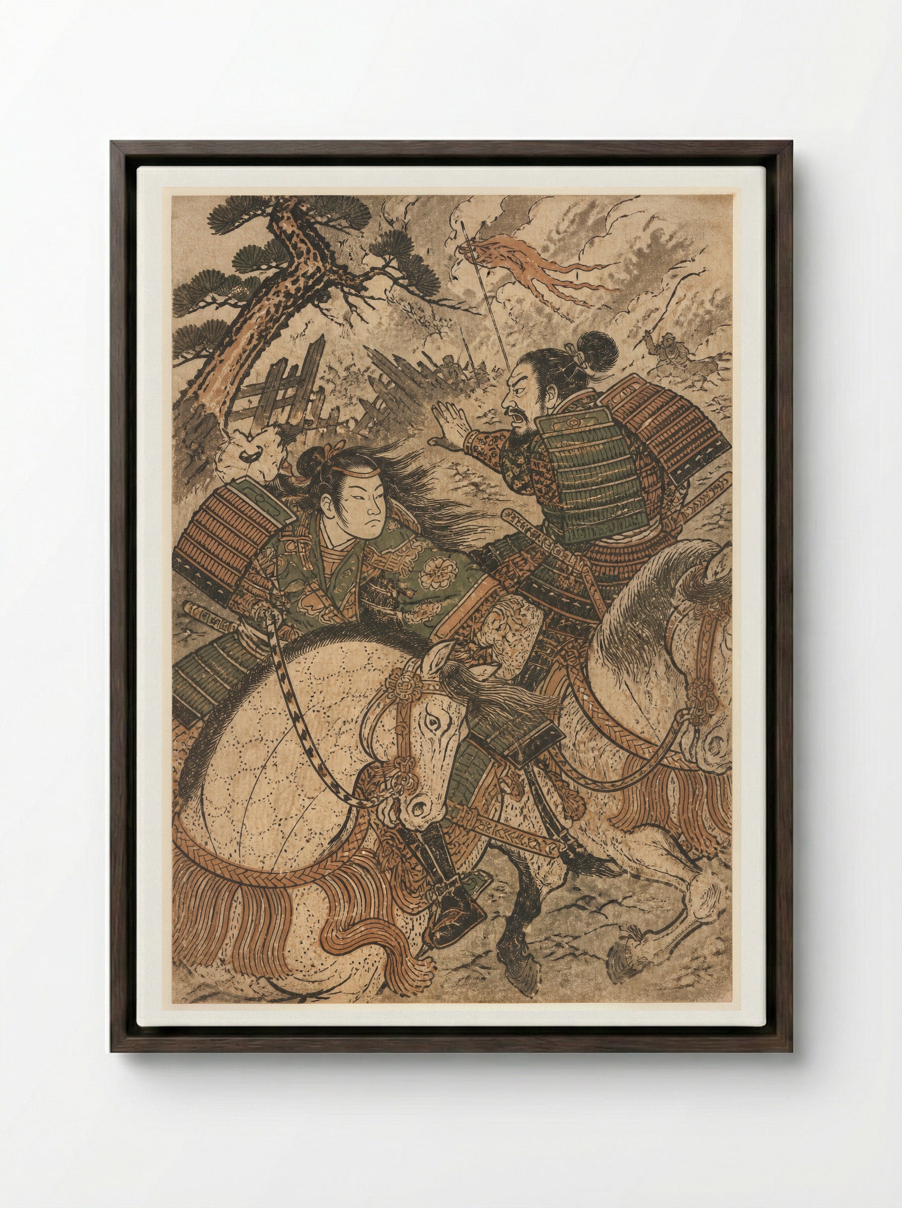 Tomoe Gozen at Awazu: The Order to Ride - Framed Canvas Dark Wood